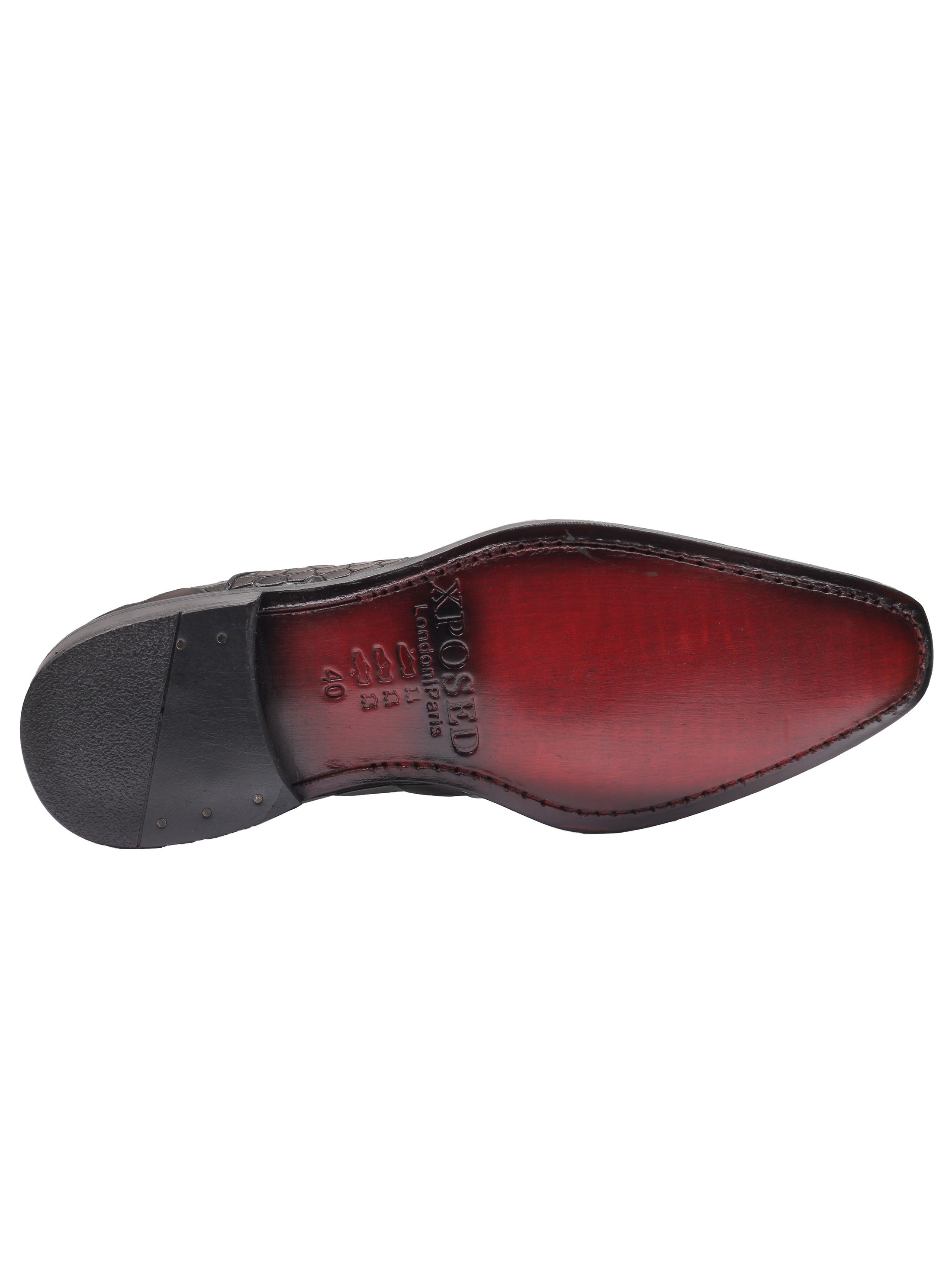 BROWN– CROCO PRINTED LEATHER OXFORDS