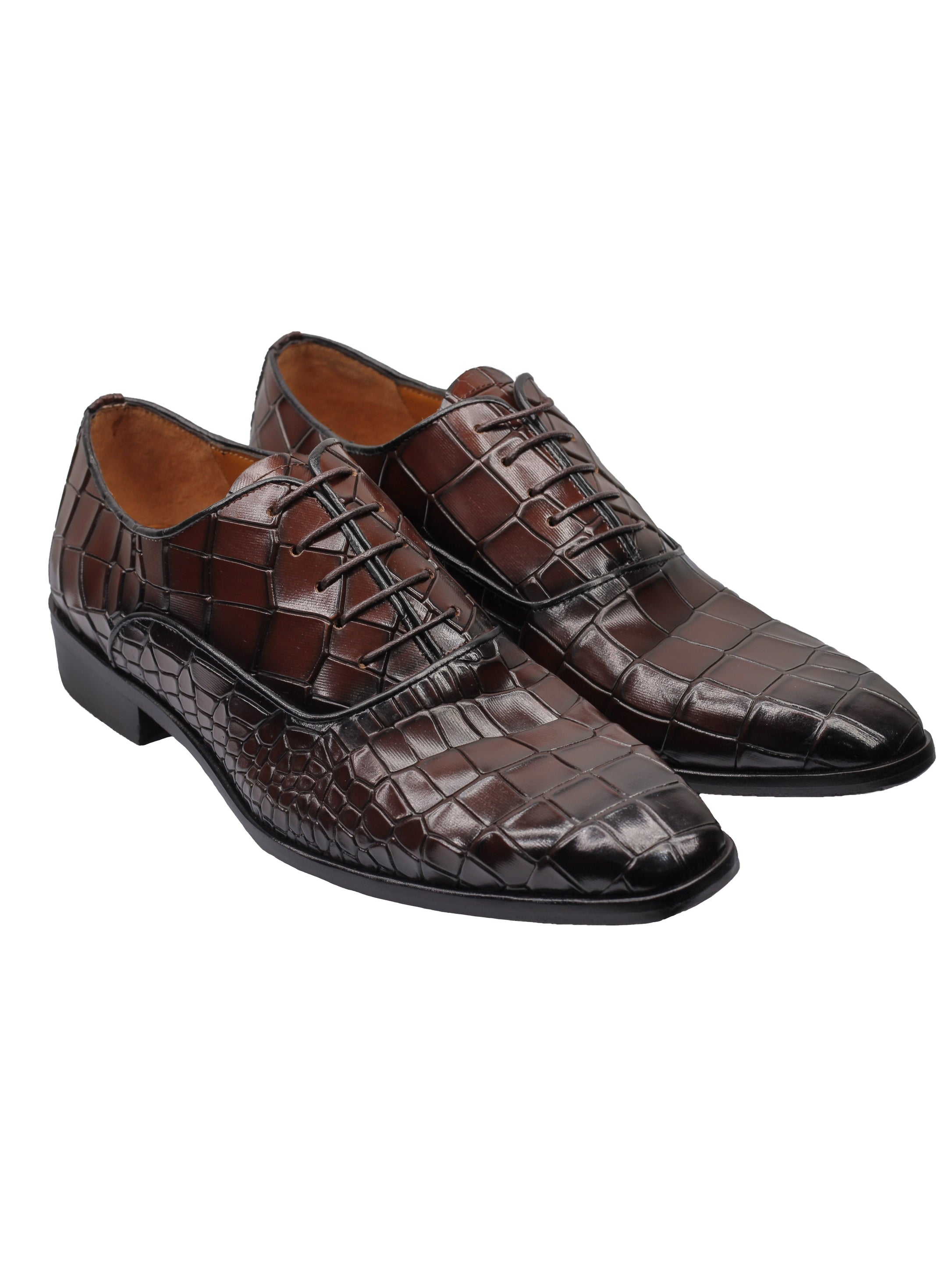 BROWN– CROCO PRINTED LEATHER OXFORDS