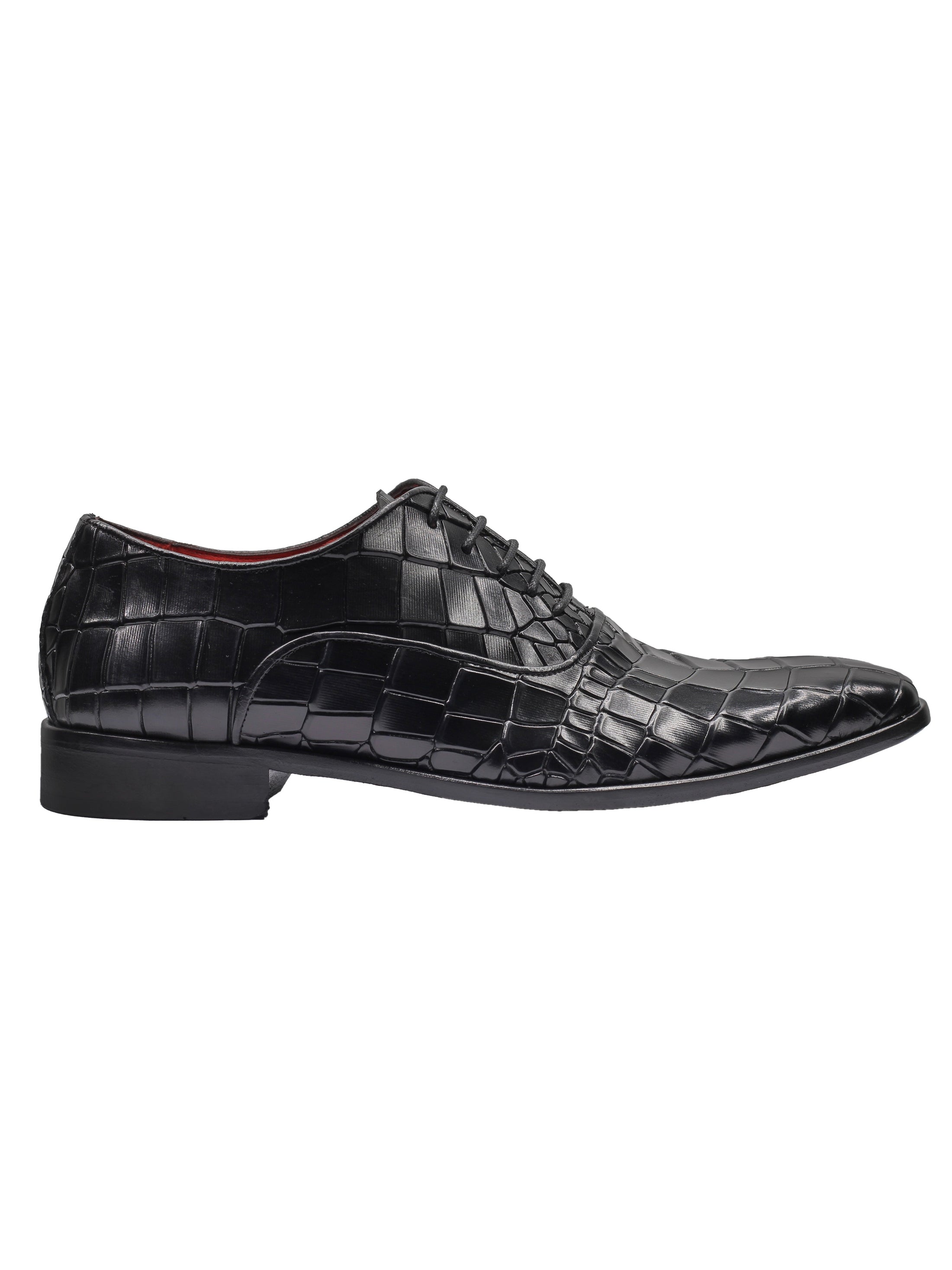 BLACK – CROCO PRINTED LEATHER OXFORDS