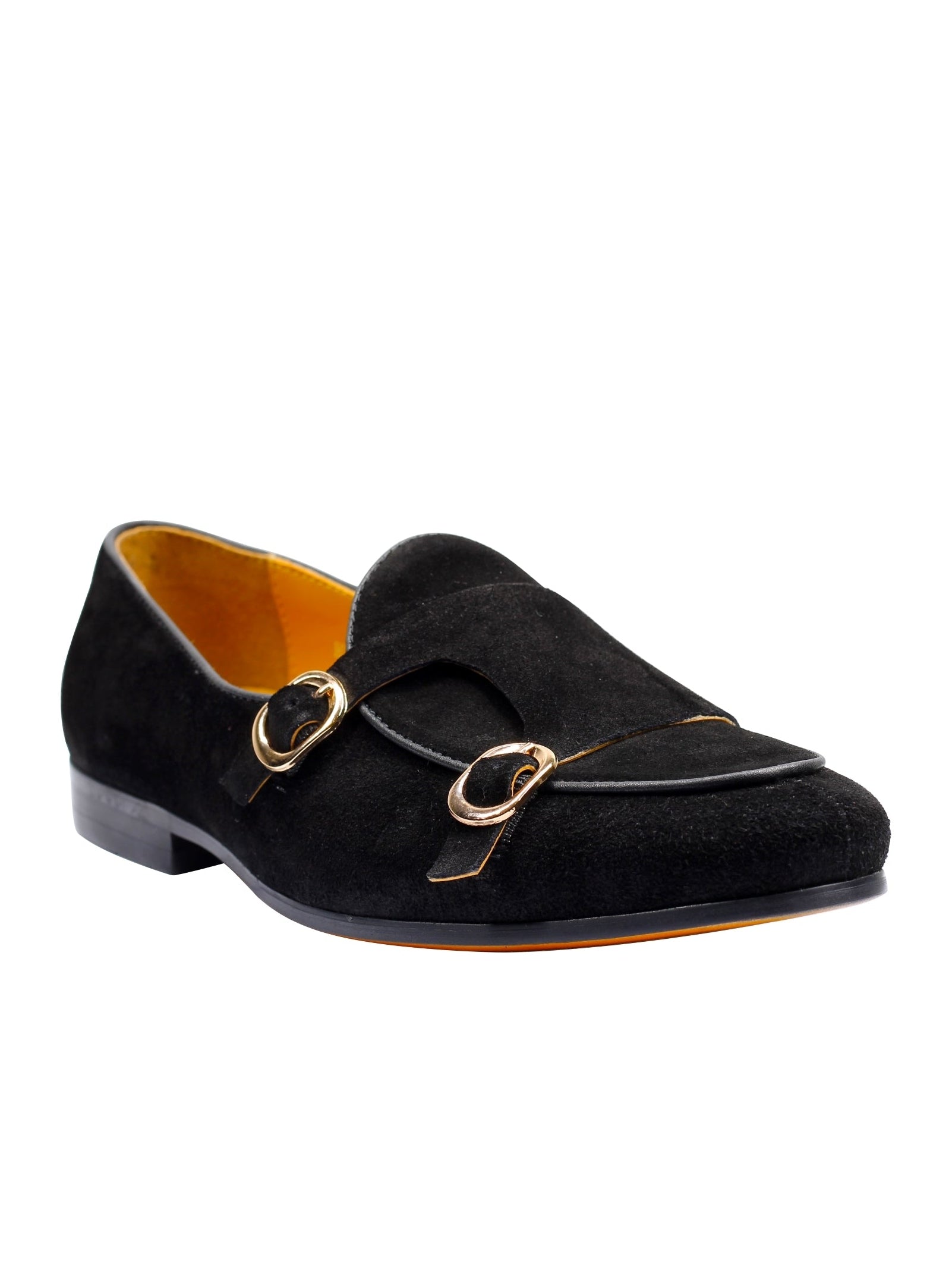 DOUBLE MONK BLACK SUEDE LOAFERS