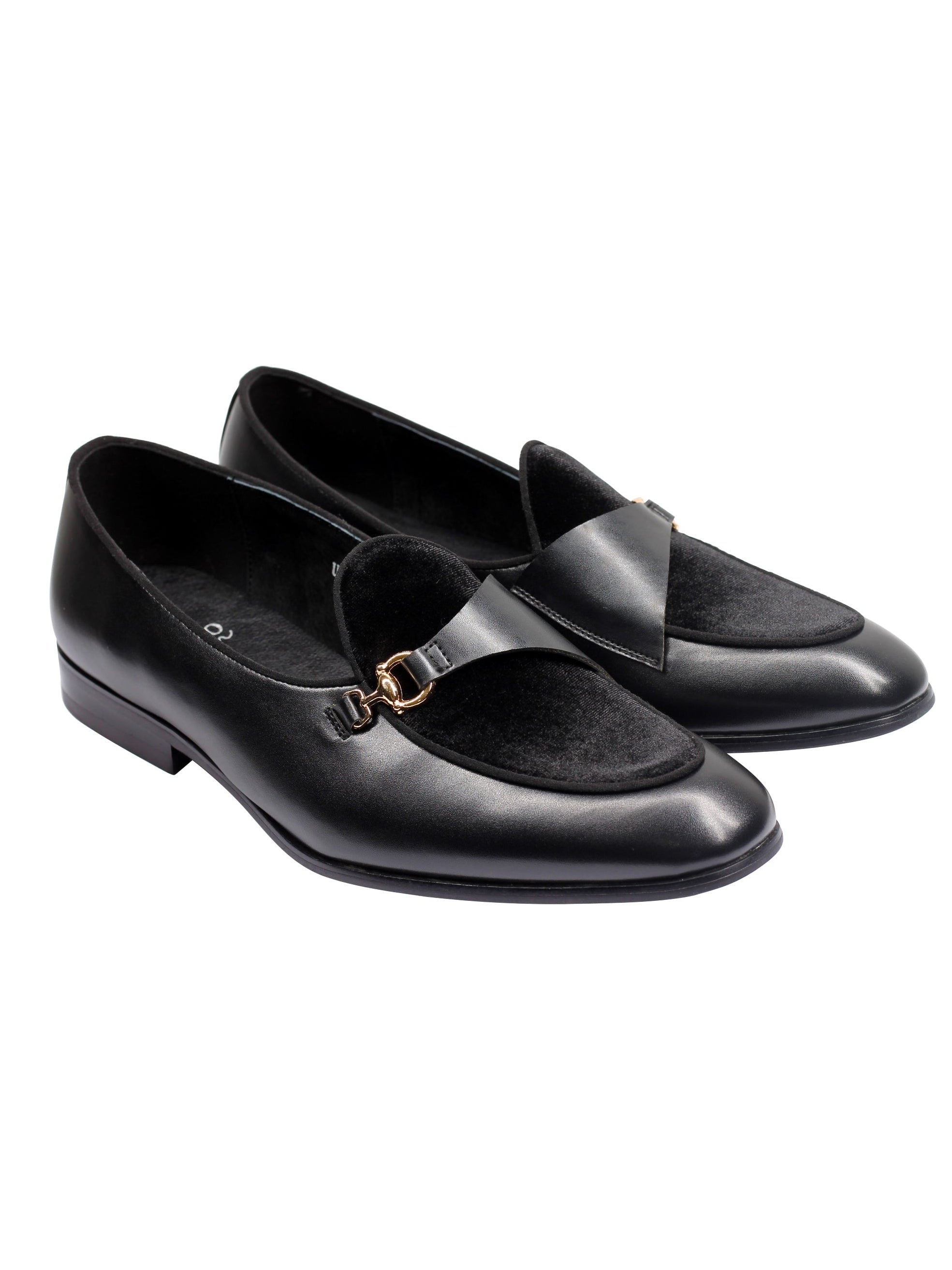 LEATHER & VELVET LOAFERS WITH DECORATIVE MONK STRAP