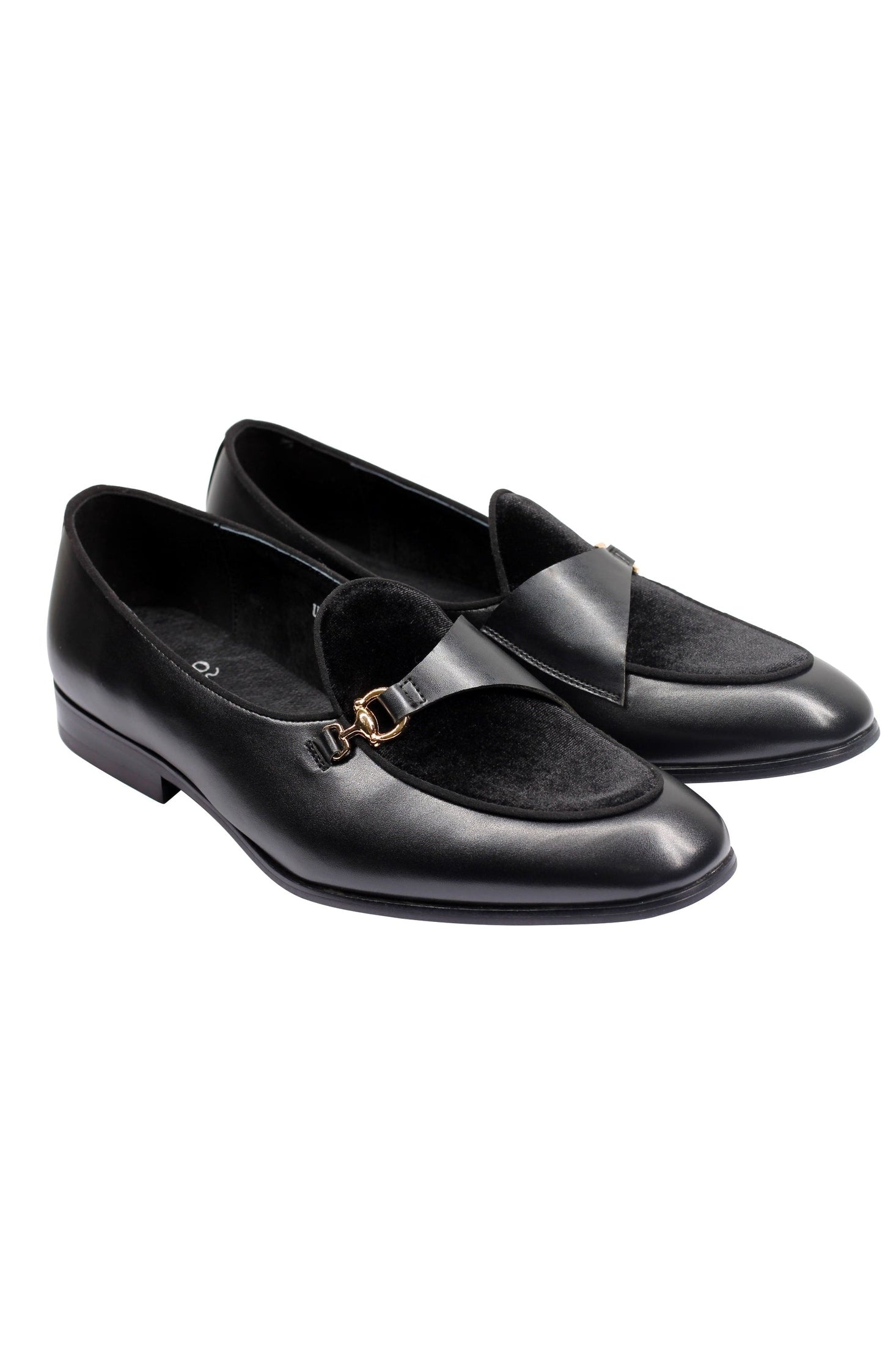 LEATHER & VELVET LOAFERS WITH DECORATIVE MONK STRAP