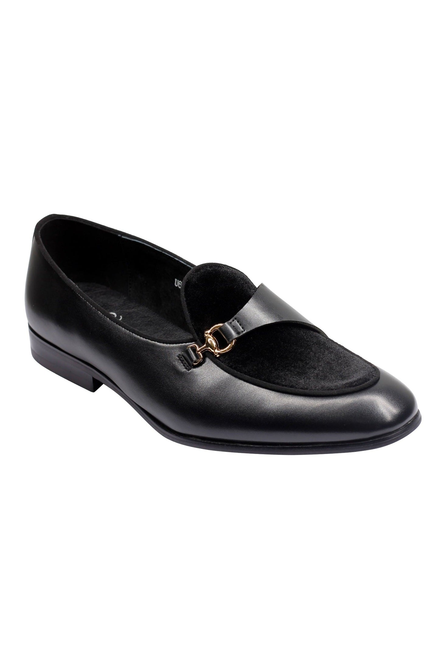 LEATHER & VELVET LOAFERS WITH DECORATIVE MONK STRAP