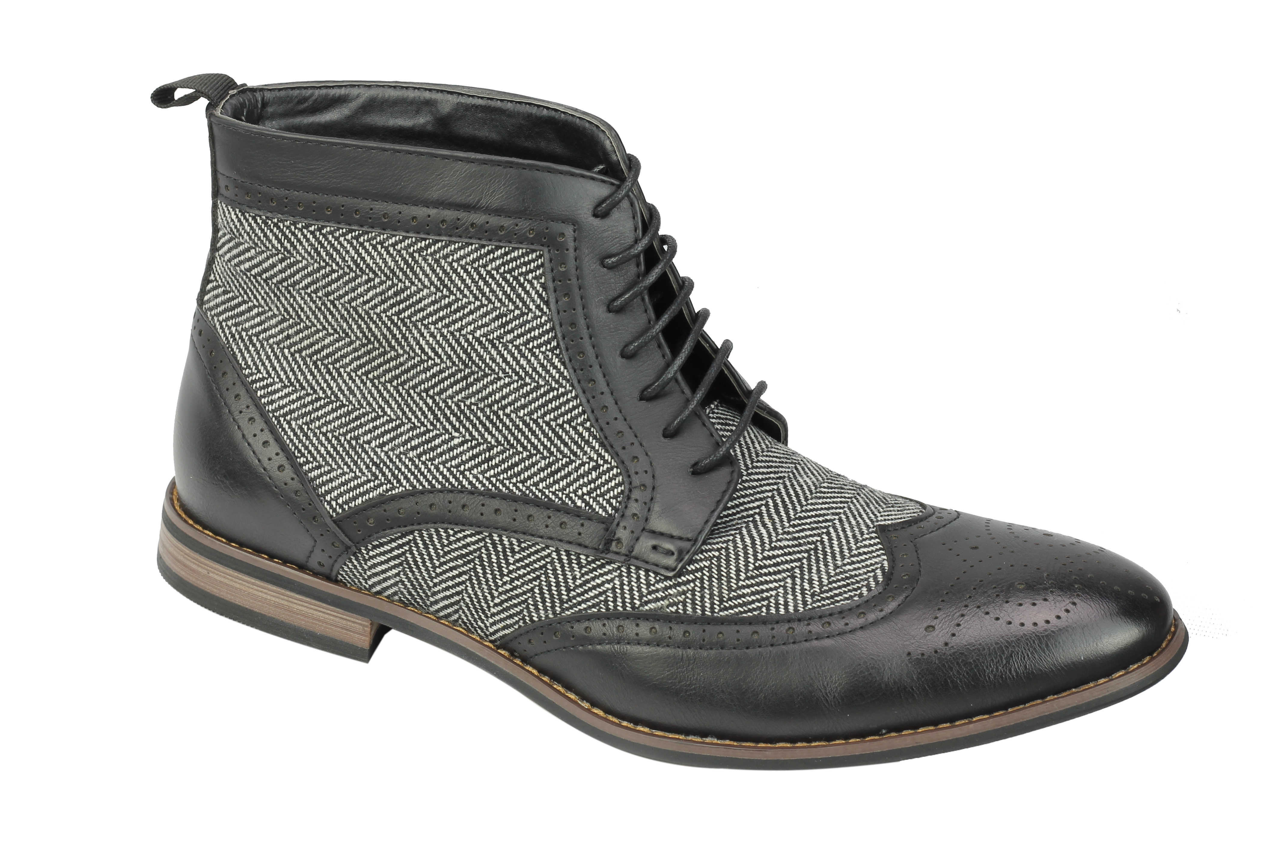 FAUX LEATHER TWEED BROGUE BOOTS LACE UPS