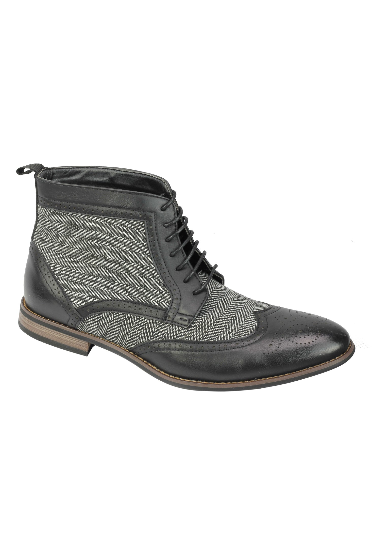 FAUX LEATHER TWEED BROGUE BOOTS LACE UPS