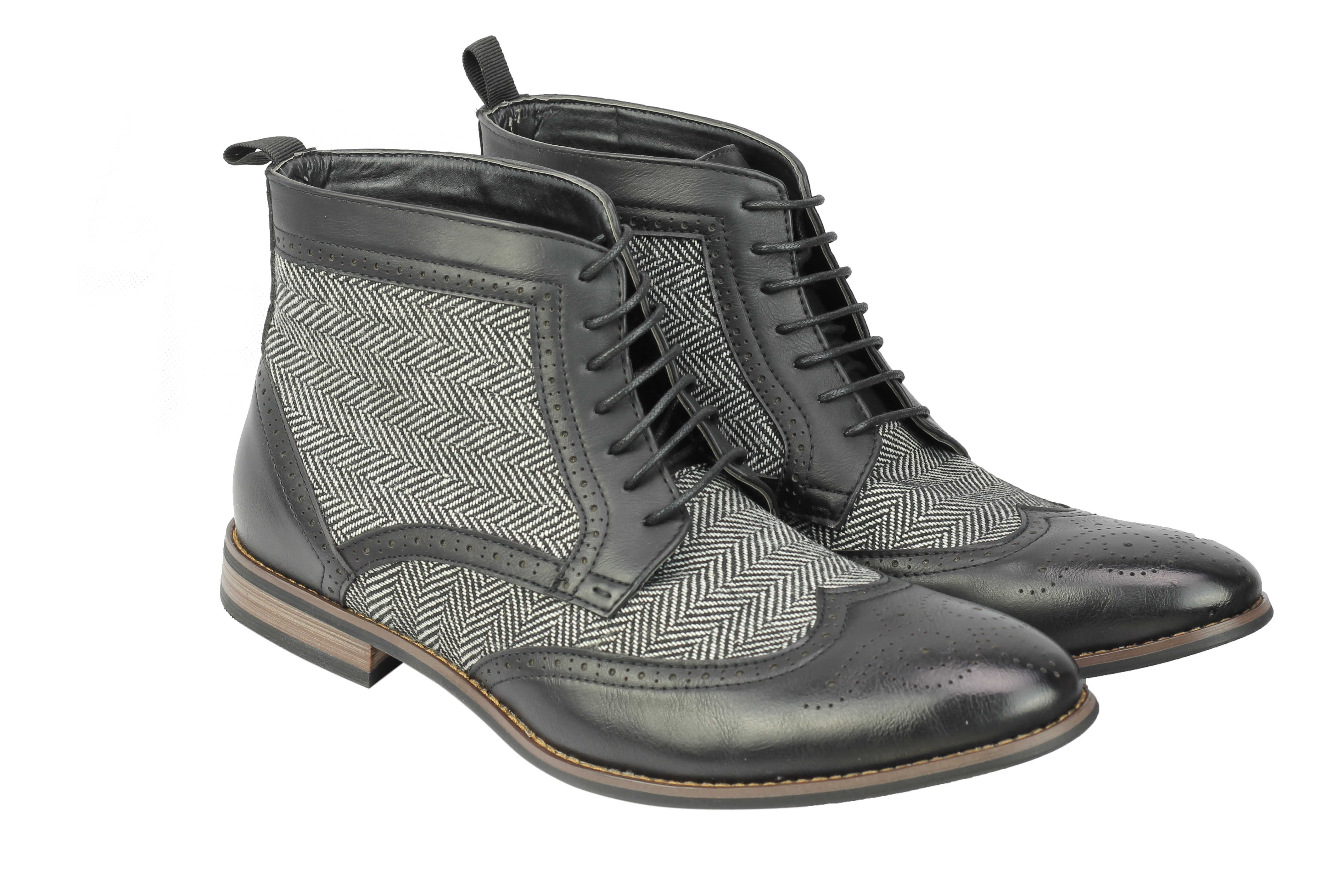 FAUX LEATHER TWEED BROGUE BOOTS LACE UPS