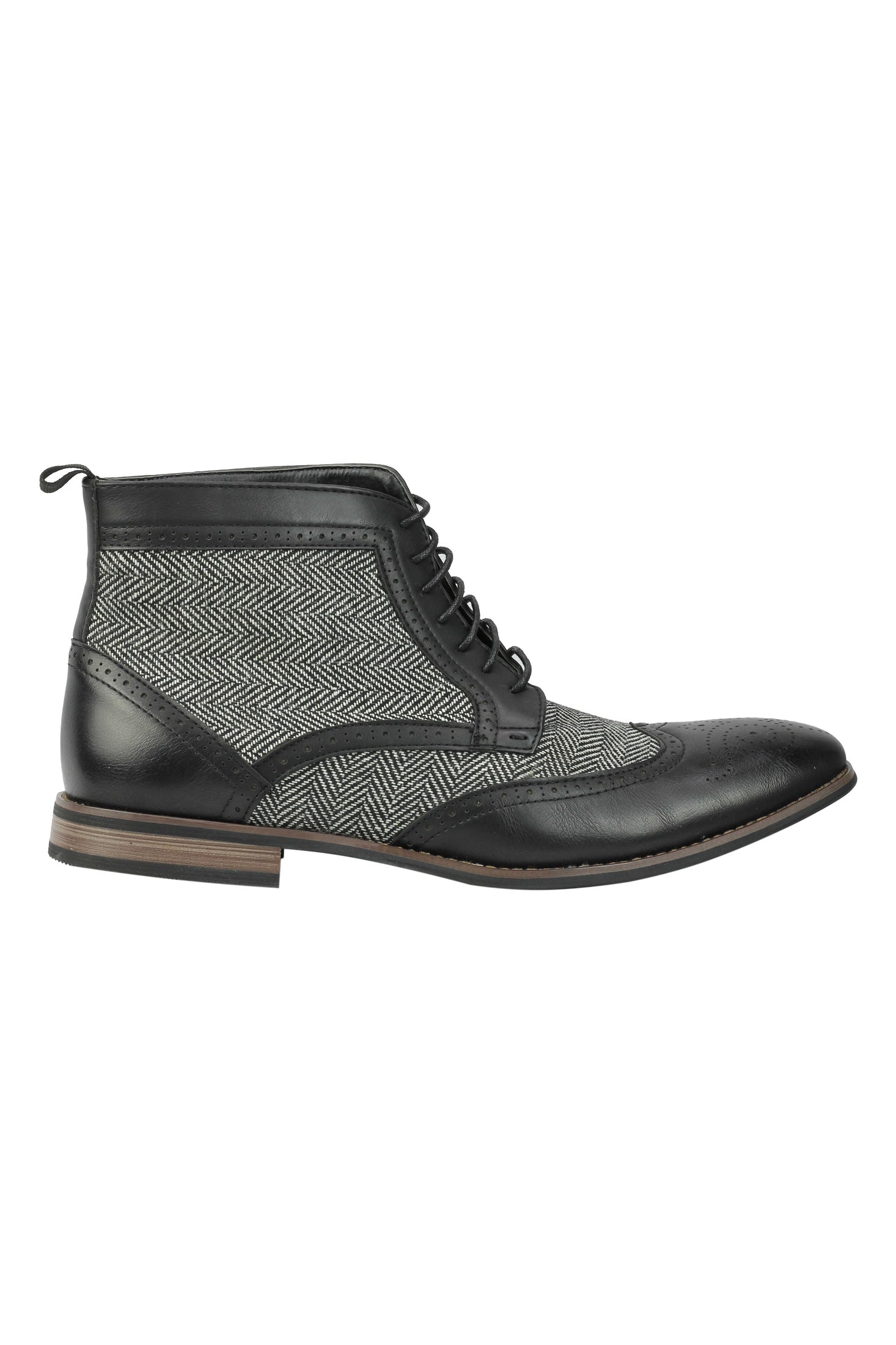 FAUX LEATHER TWEED BROGUE BOOTS LACE UPS
