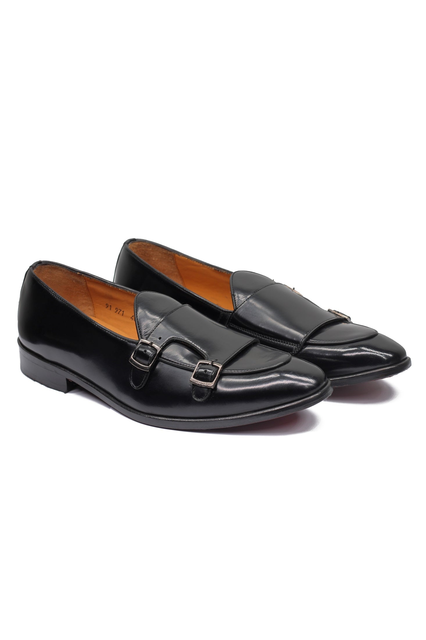 BLACK POLISHED LEATHER DOUBLE MONK SHOES