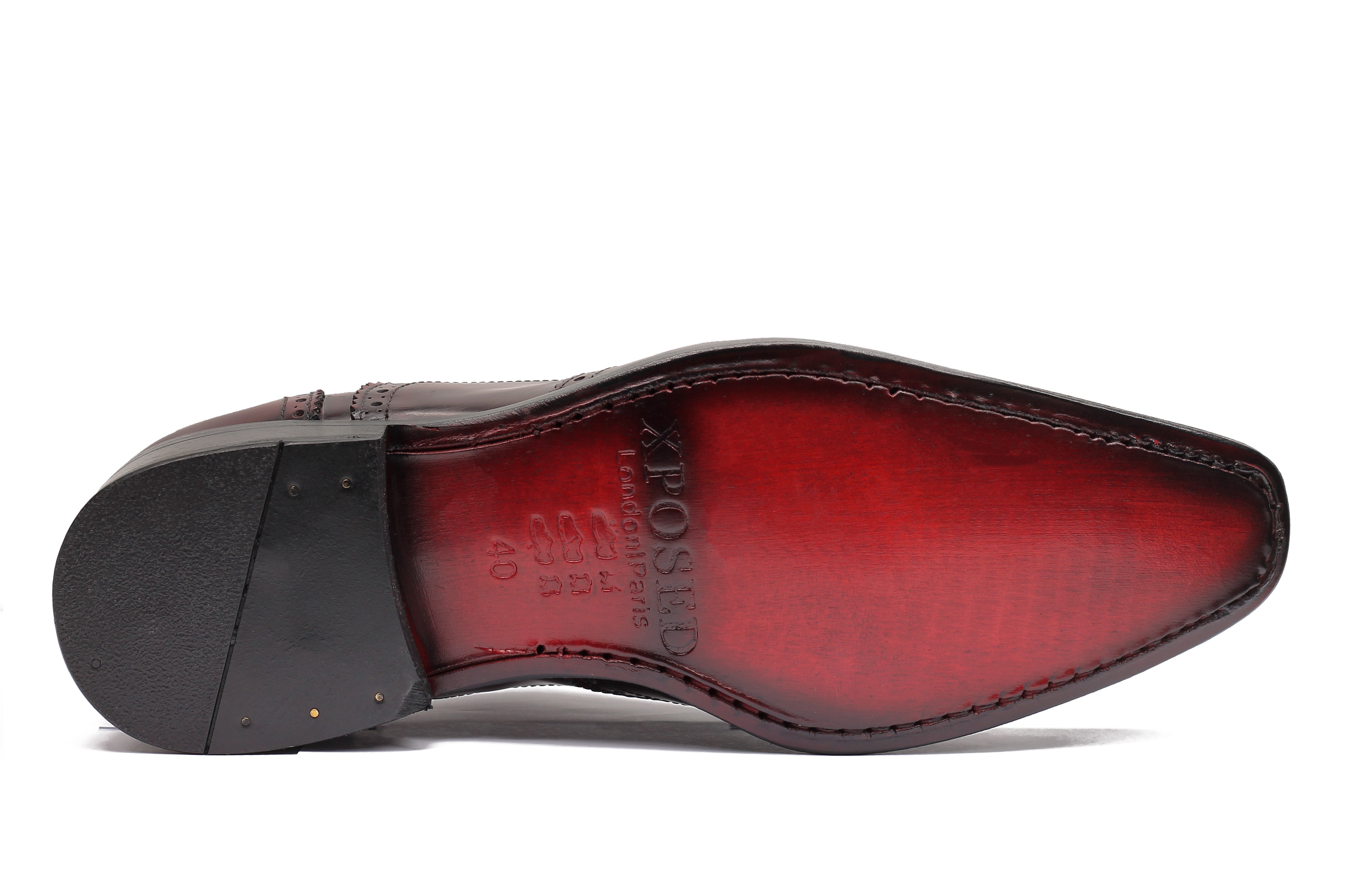 POLISHED CALF LEATHER BROGUES IN BURGUNDY