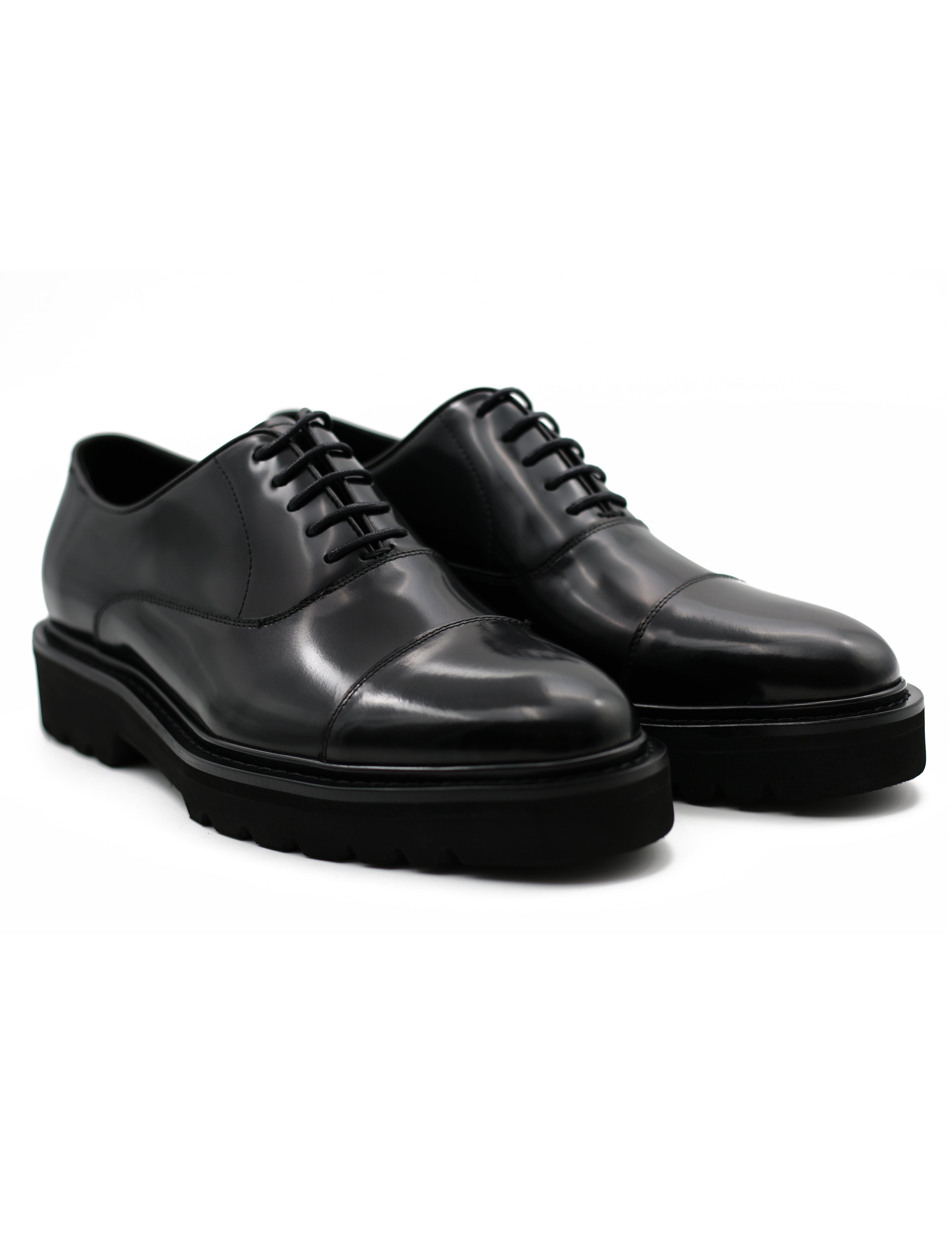 BLACK POLISHED LEATHER OXFORD SHOES – LUG SOLE