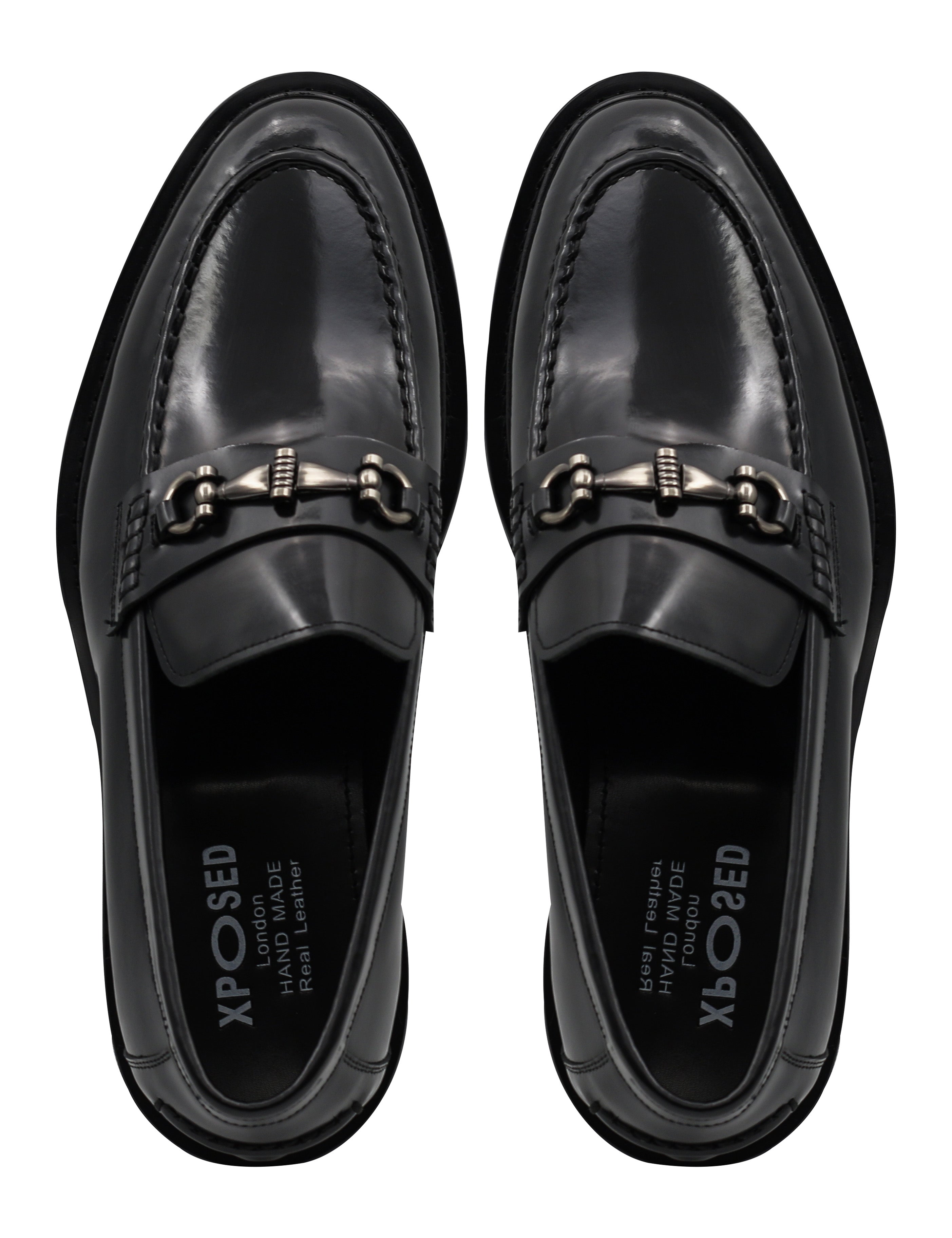 SNAFFLE BIT LUG SOLE BLACK POLISHED LEATHER LOAFERS