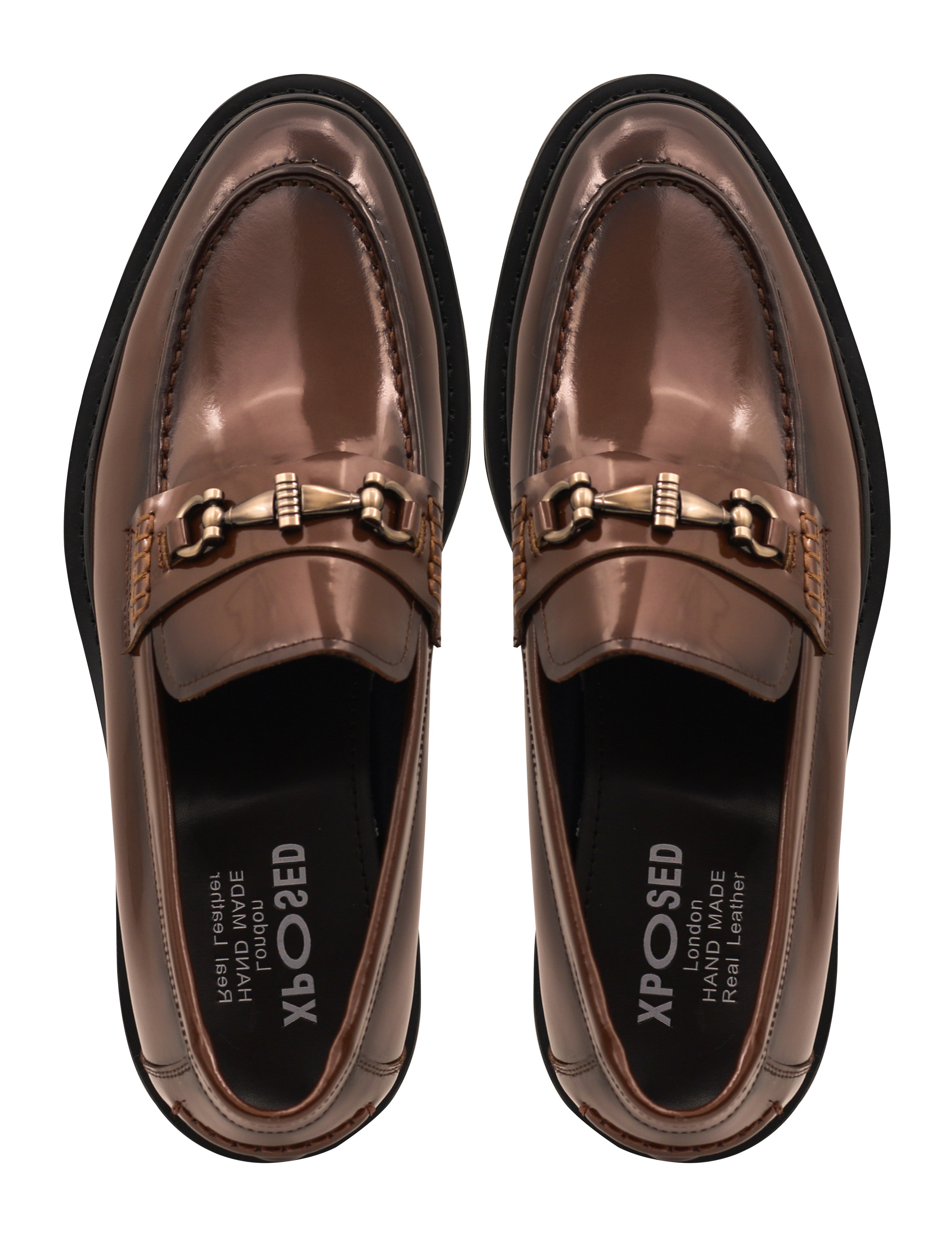 SNAFFLE BIT LUG SOLE BROWN POLISHED LEATHER LOAFERS