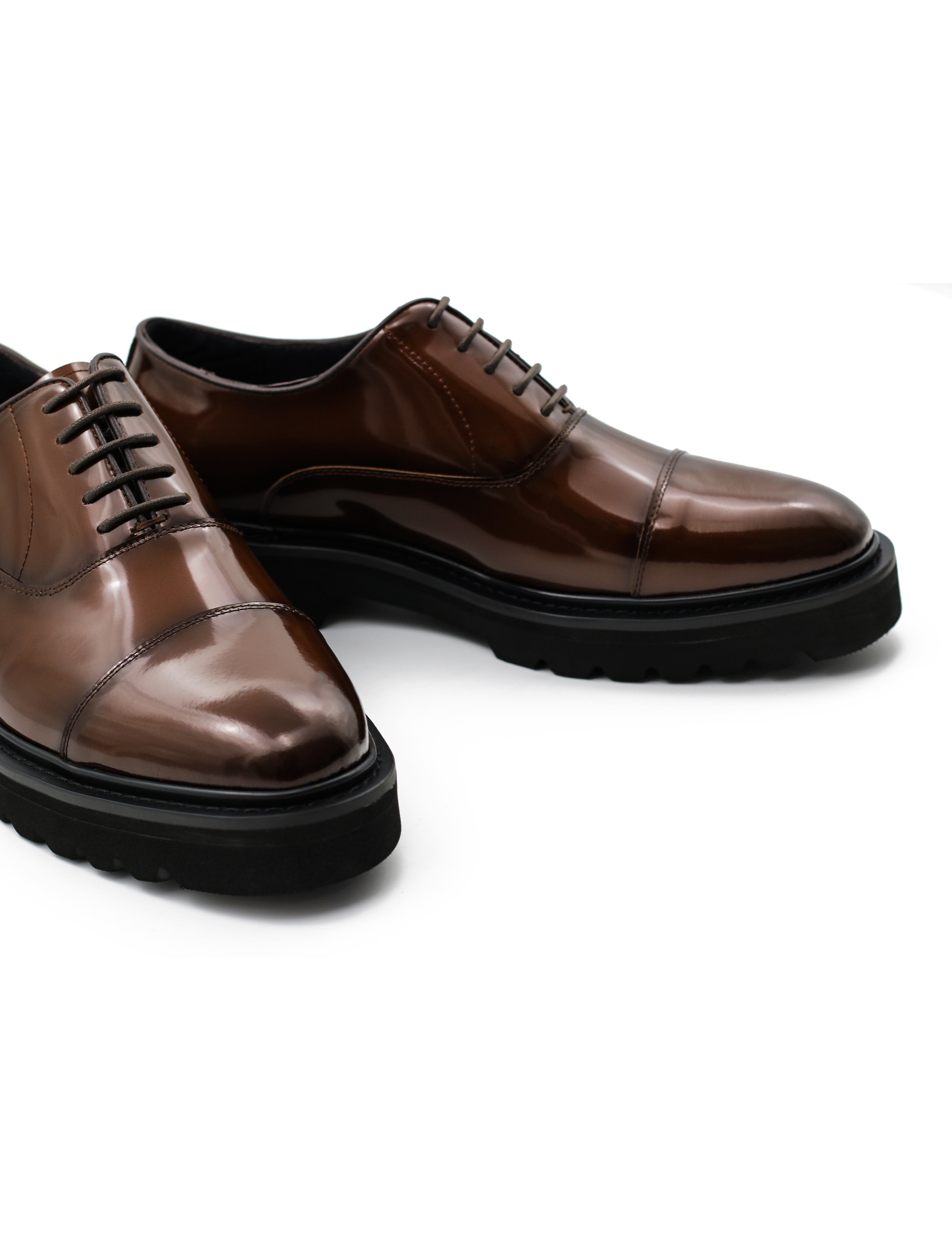 BROWN POLISHED LEATHER OXFORD SHOES – LUG SOLE