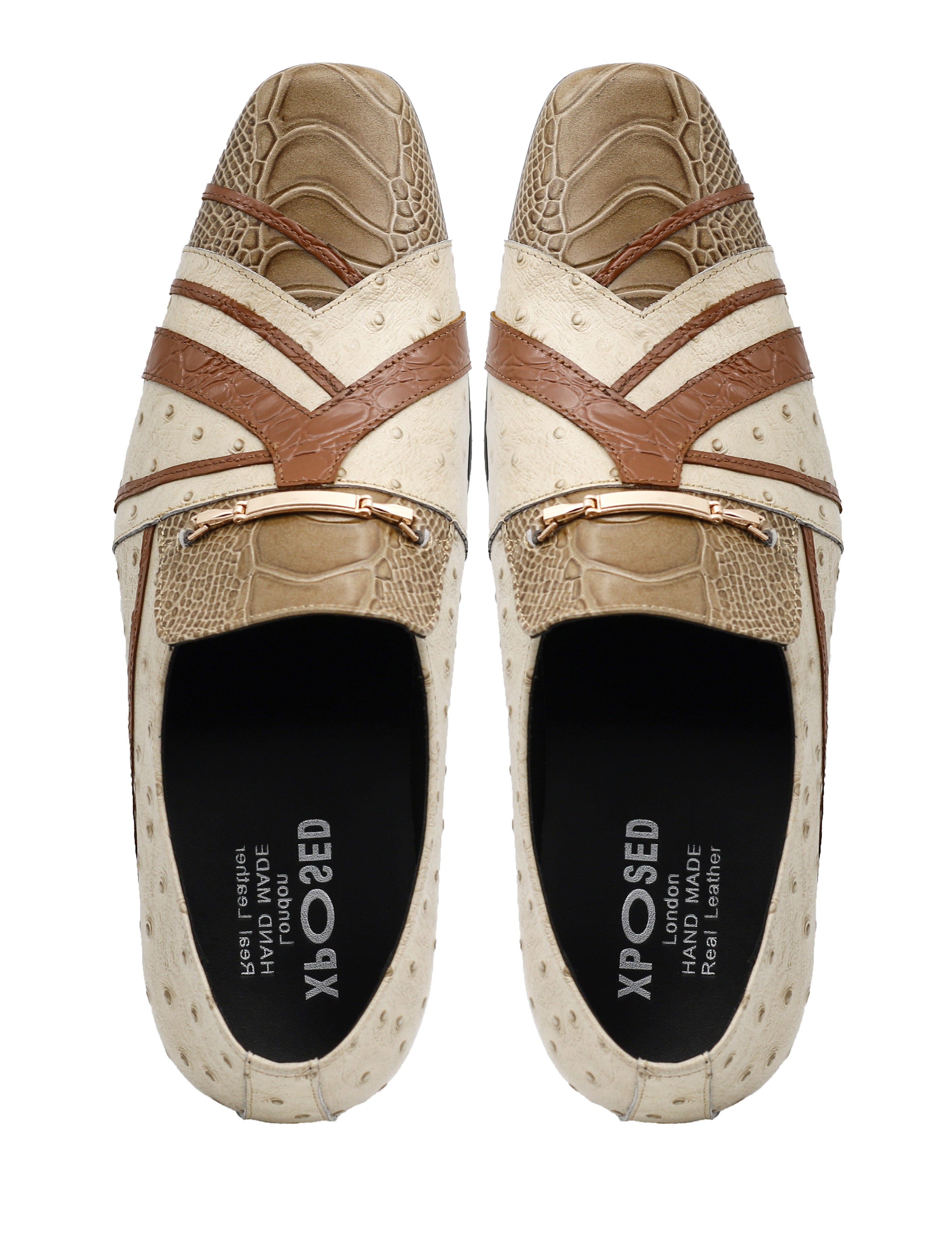 Real Leather Buckled Cream Shoes