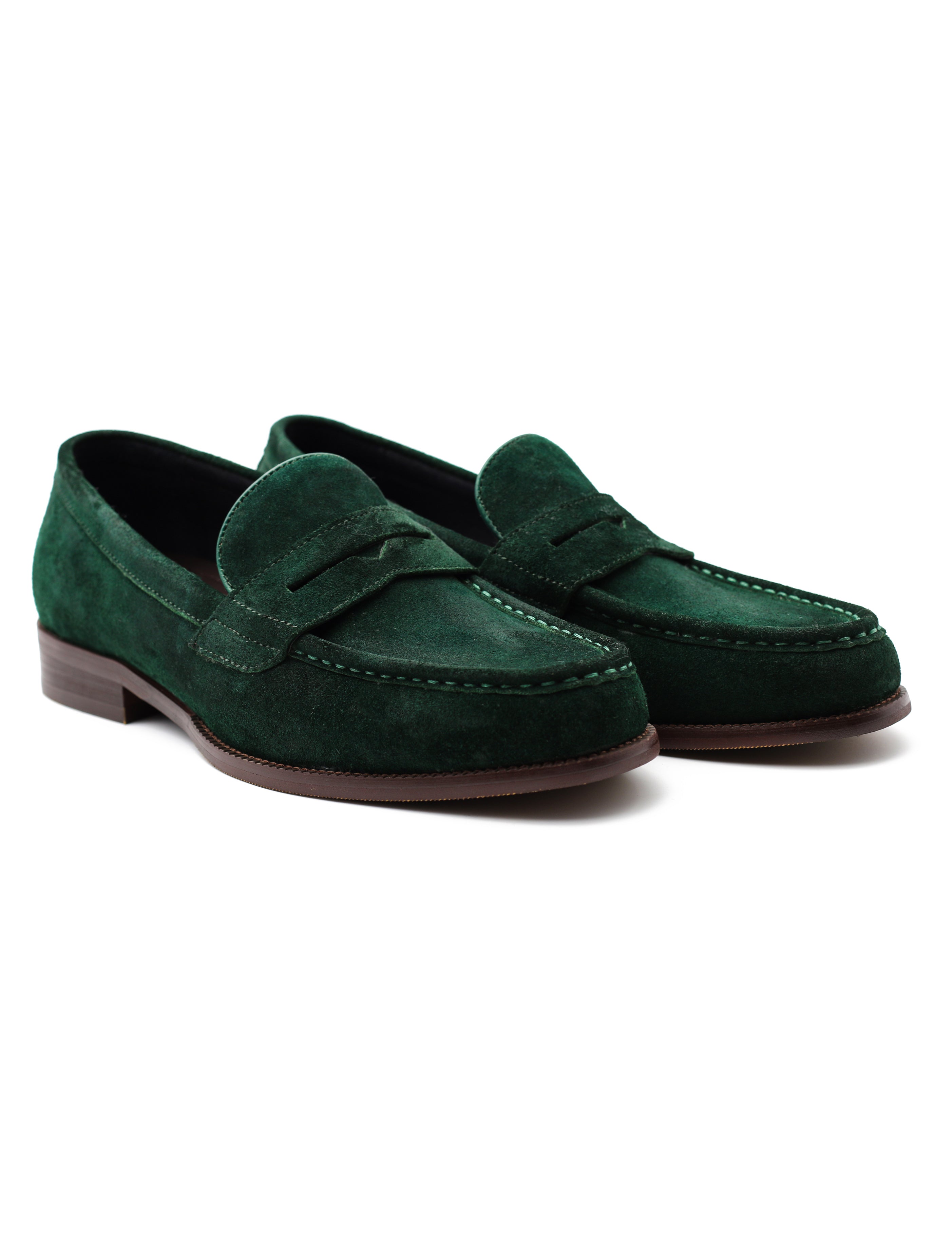 GREEN SUEDE LEATHER PENNY LOAFERS