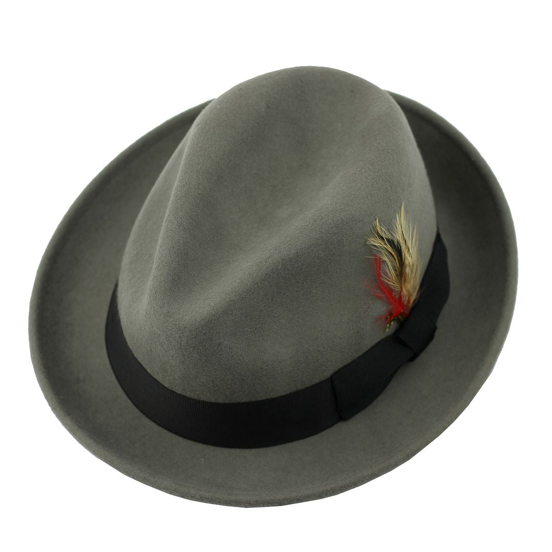 Feather Grey Hat 100% Felt Wool Crushable Fedora Brim - CC308