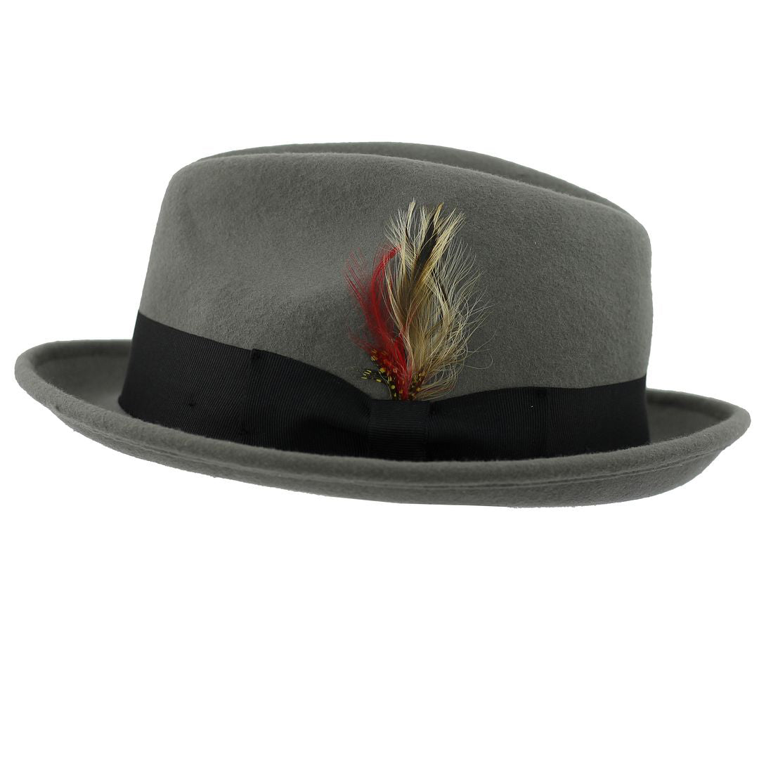 Feather Grey Hat 100% Felt Wool Crushable Fedora Brim - CC308