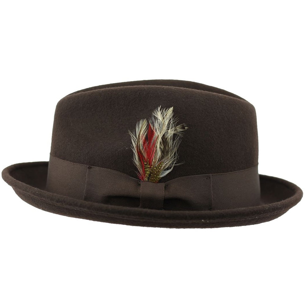 Feather Brown Hat 100% Felt Wool Crushable Fedora Brim - CC308