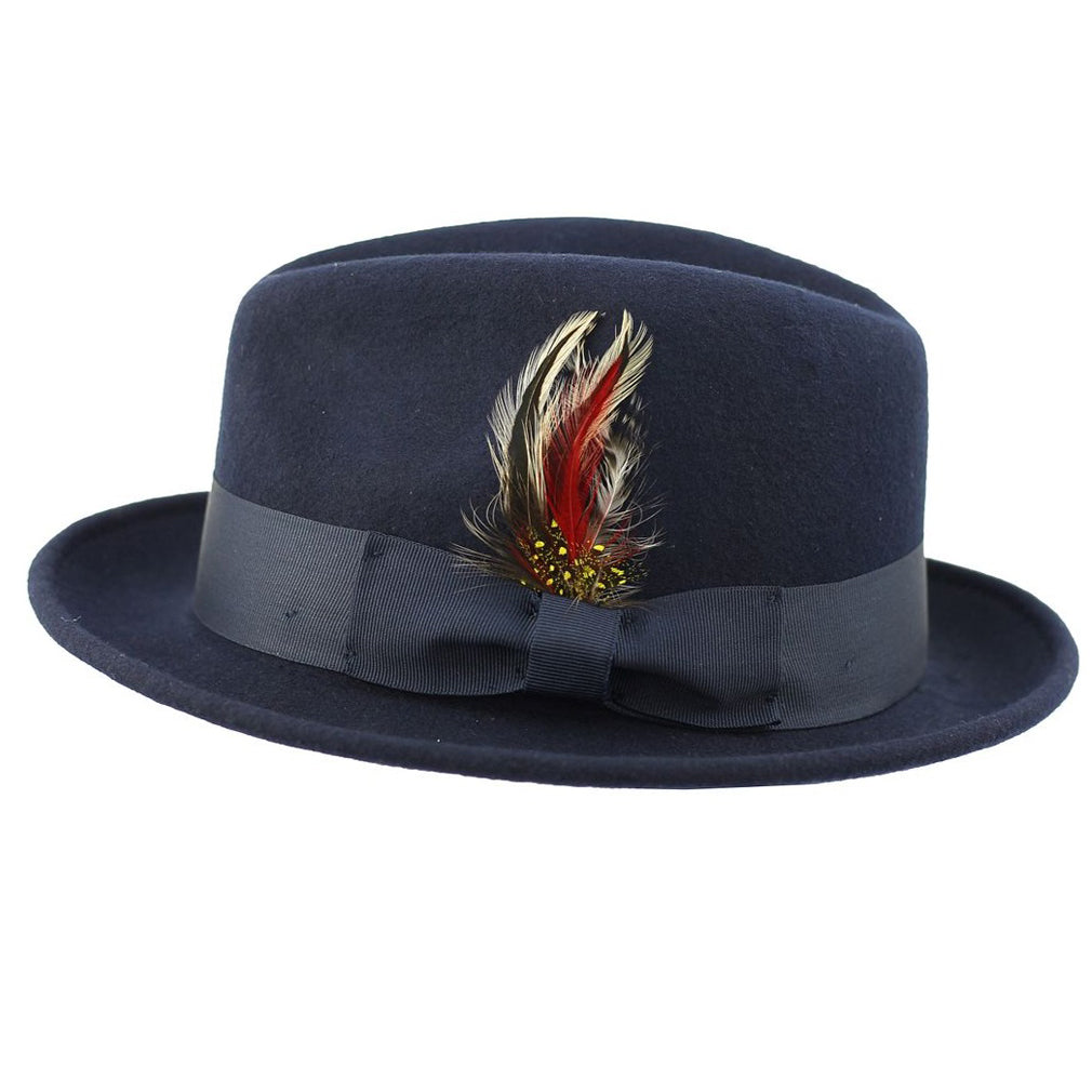 Feather Navy Hat 100% Felt Wool Crushable Fedora Brim - CC308