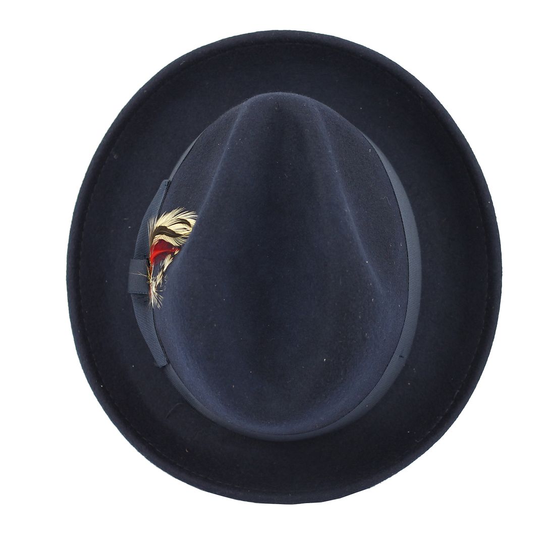 Feather Navy Hat 100% Felt Wool Crushable Fedora Brim - CC308