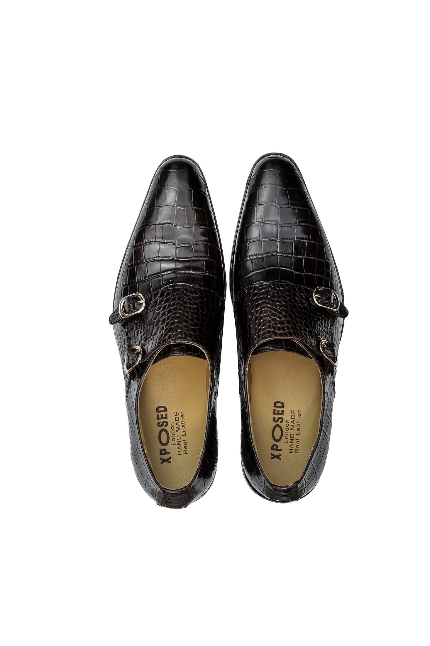 Real Leather Print Brown Loafers