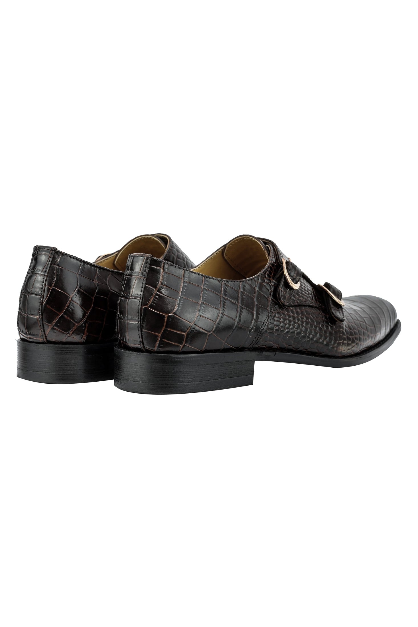 Real Leather Print Brown Loafers