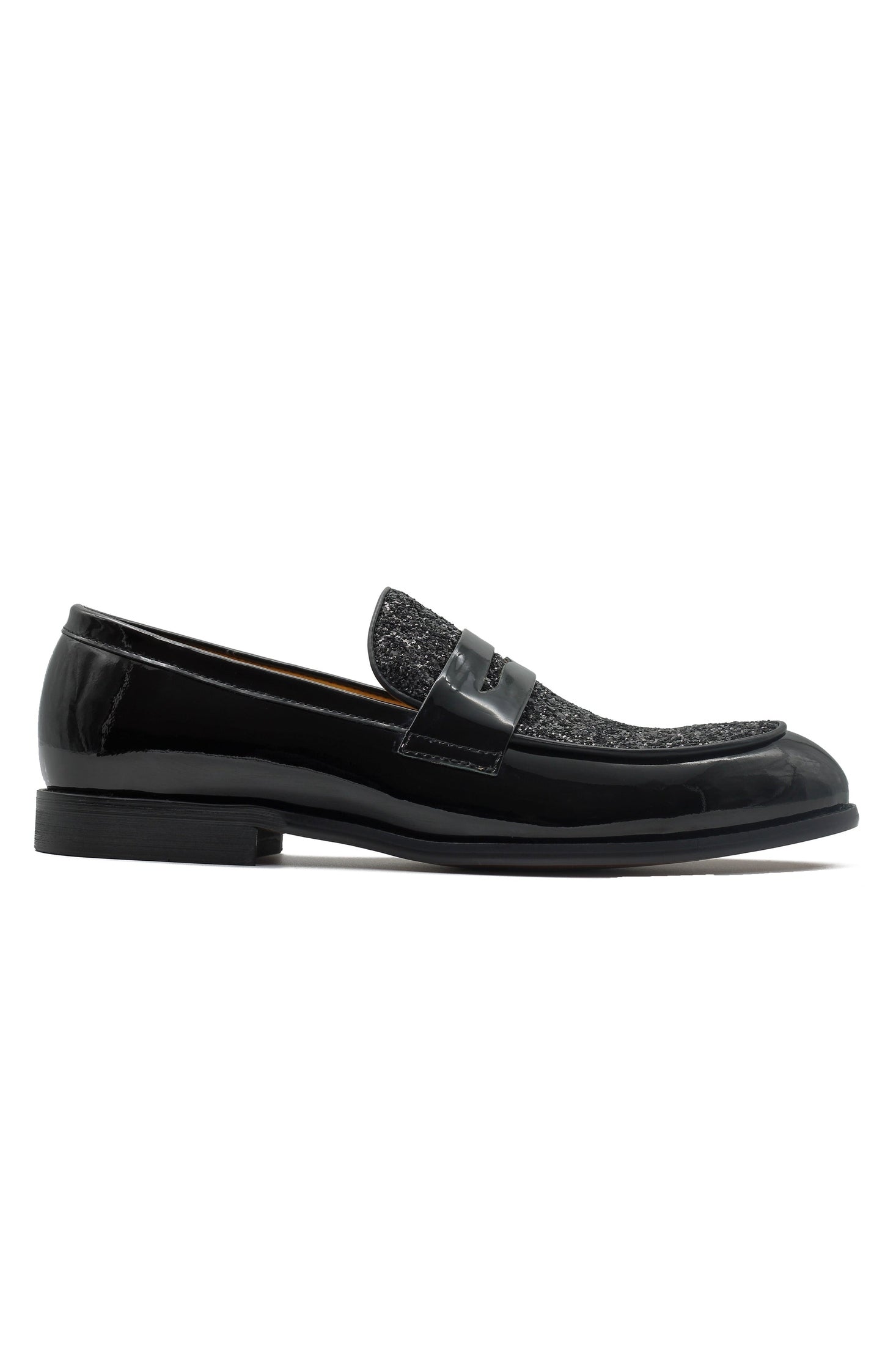 BLACK PATENT LEATHER PENNY LOAFER WITH GLITTER