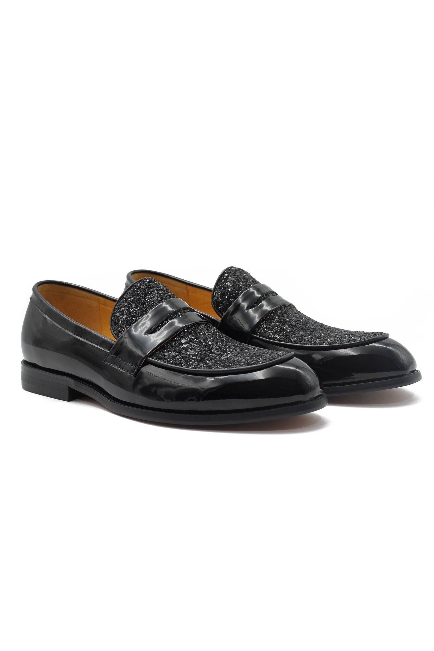 BLACK PATENT LEATHER PENNY LOAFER WITH GLITTER