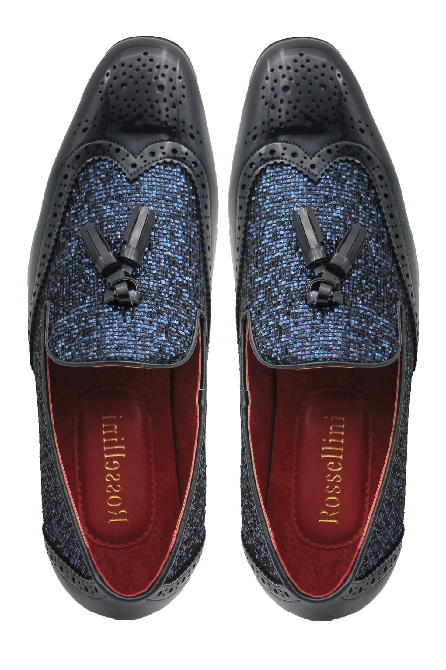 NAVY FAUX PATENT LEATHER SHINY GLITTER PARTY TASSEL LOAFER