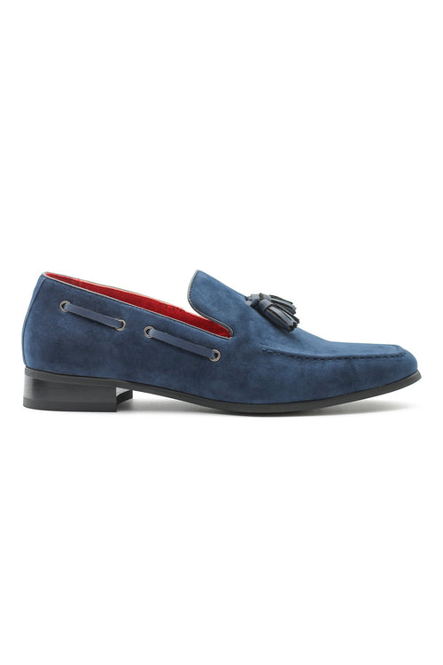 NAVY SUEDE TASSEL LOAFERS