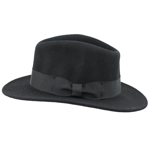 Black Crushable Fedora 100% Wool Wide Brim Hat