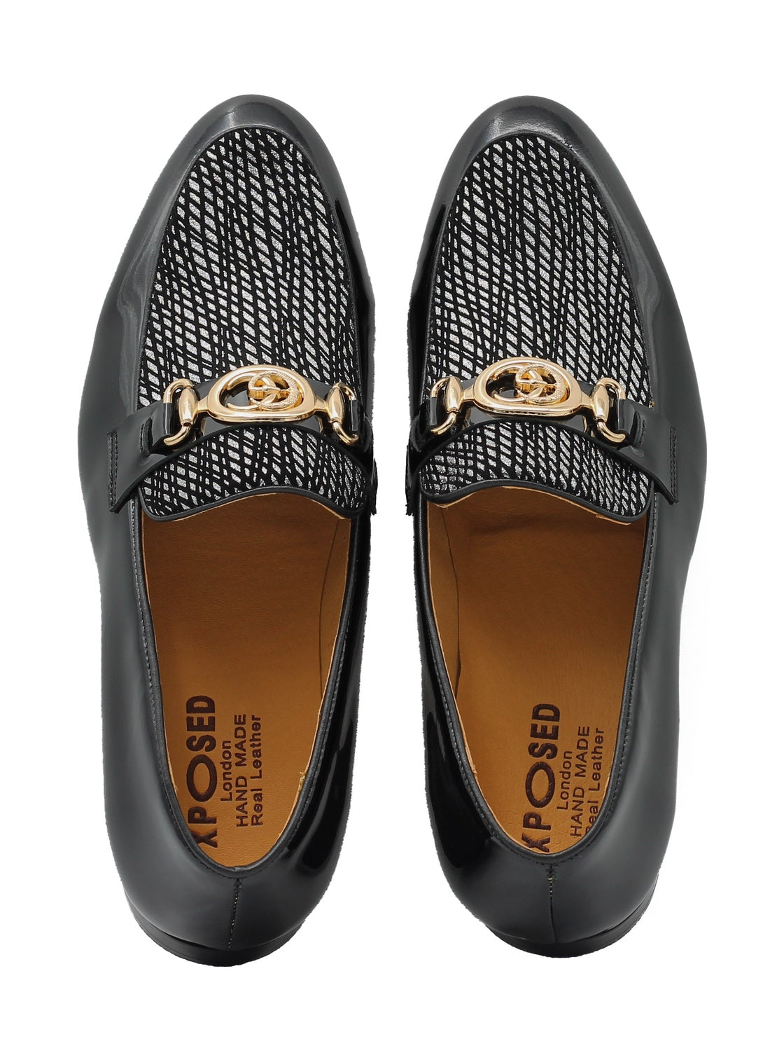 BLACK PATENT LEATHER LOAFERS SILVER GLITTER