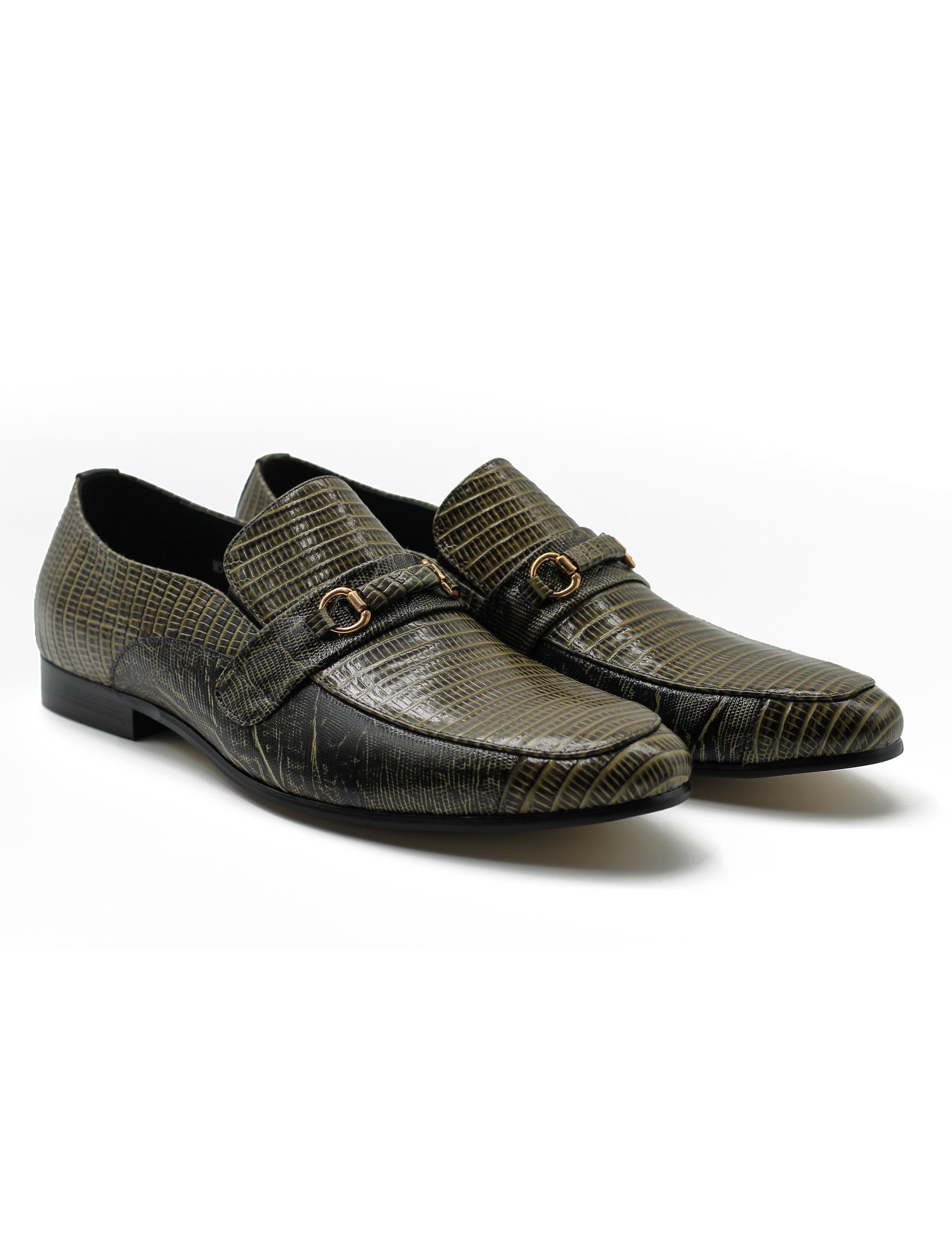 REAL LEATHER GREEN PRINTED SHOES WITH BUCKLE