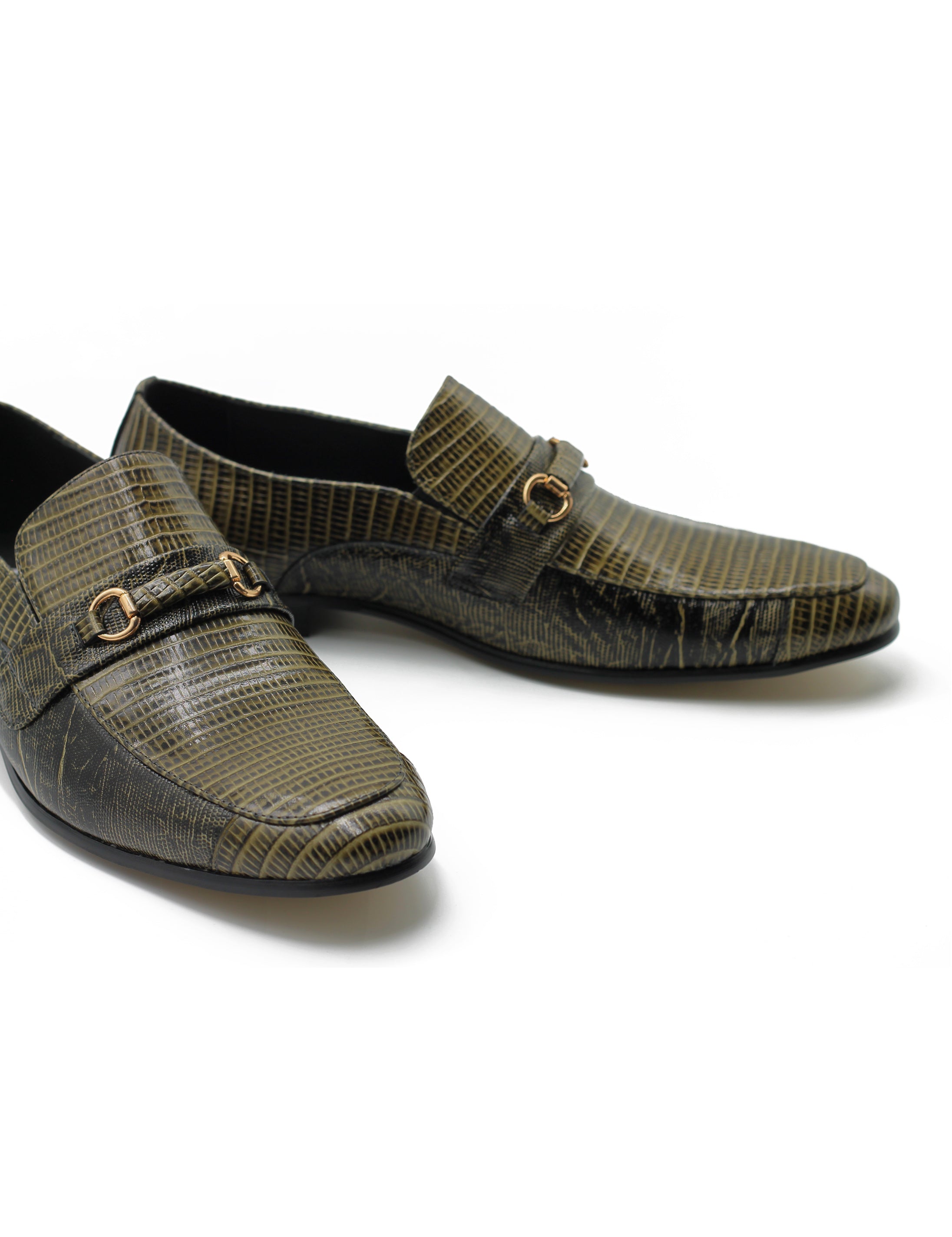 REAL LEATHER GREEN PRINTED SHOES WITH BUCKLE