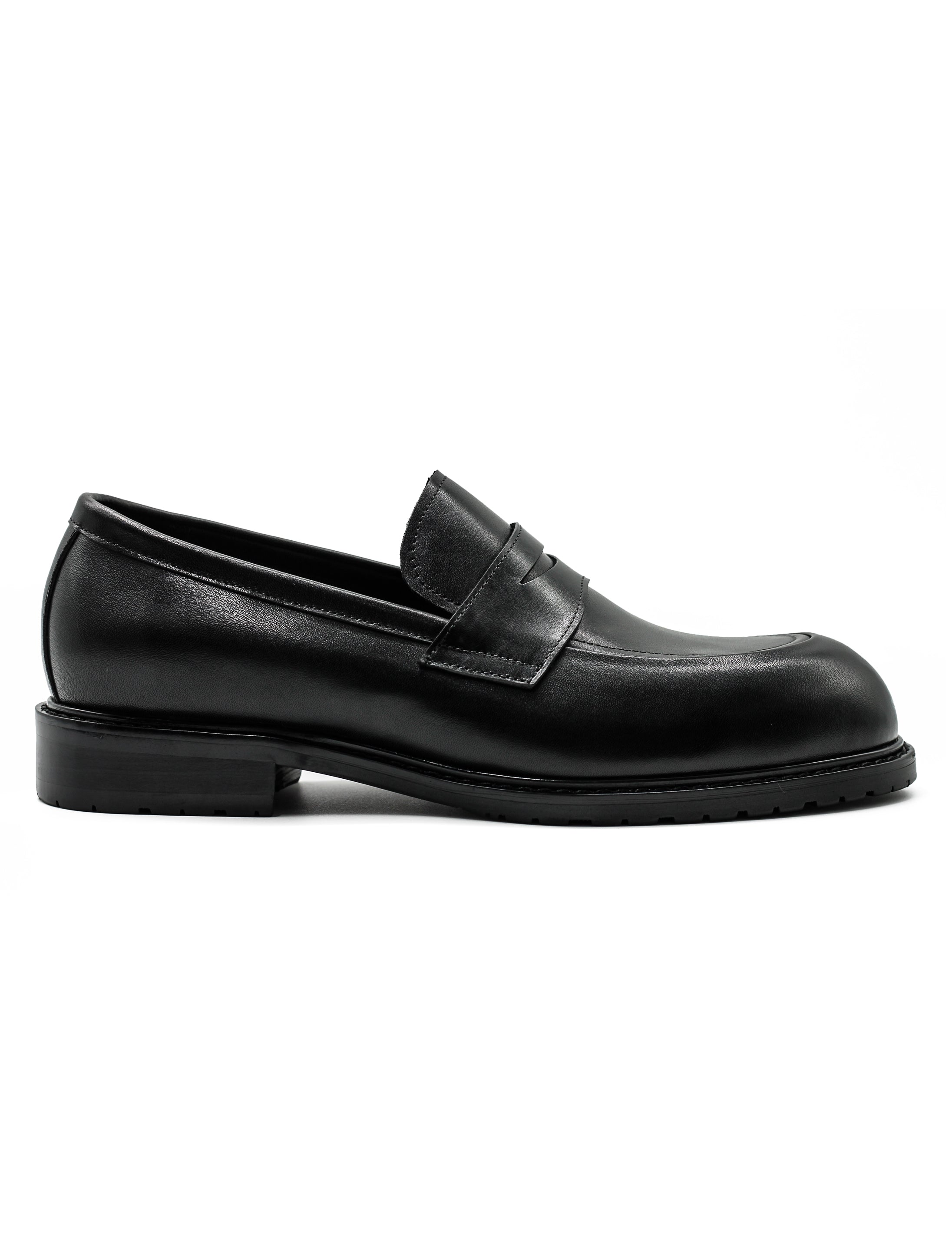 Men’s Black Leather Upper Penny Loafers Chunky Sole