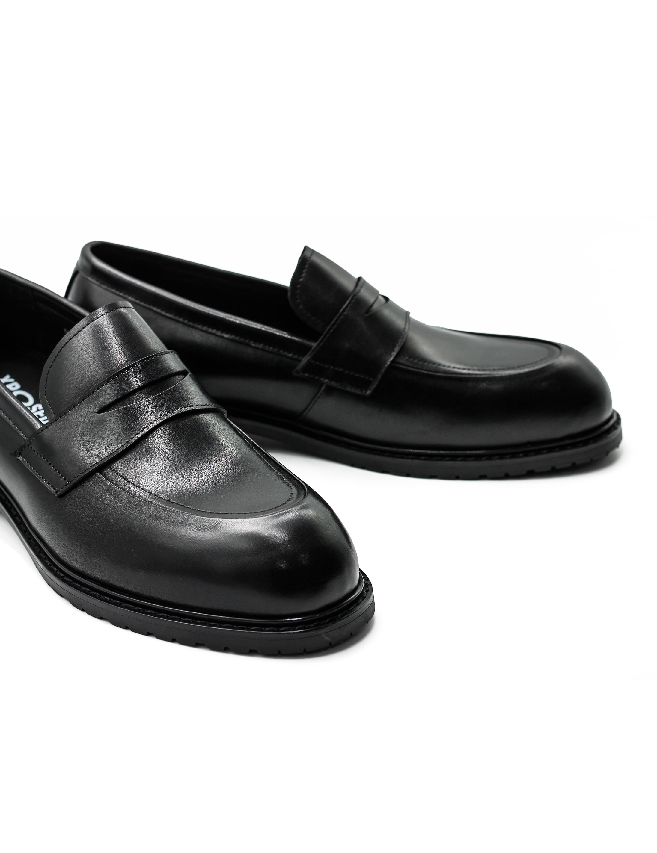 Men’s Black Leather Upper Penny Loafers Chunky Sole