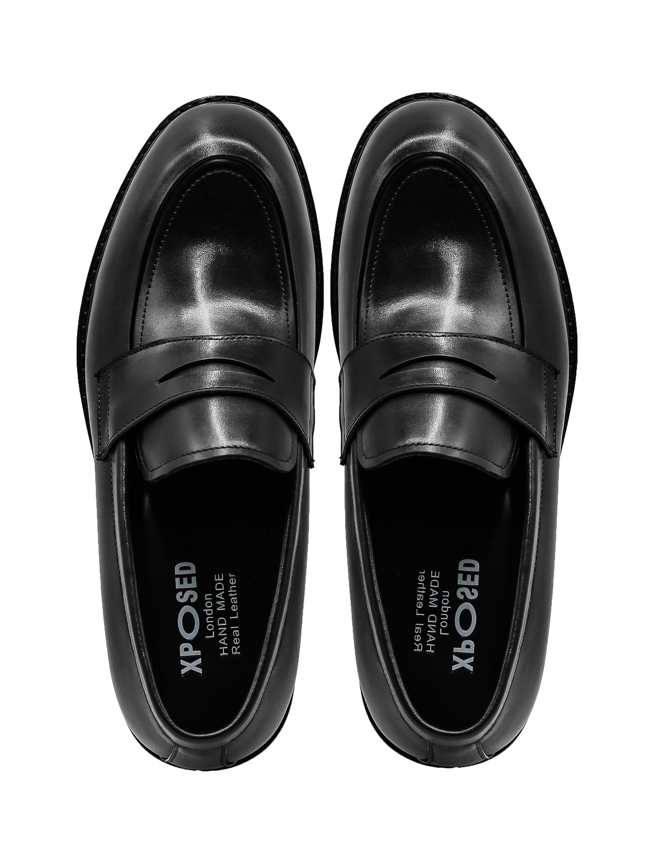 Men’s Black Leather Upper Penny Loafers Chunky Sole