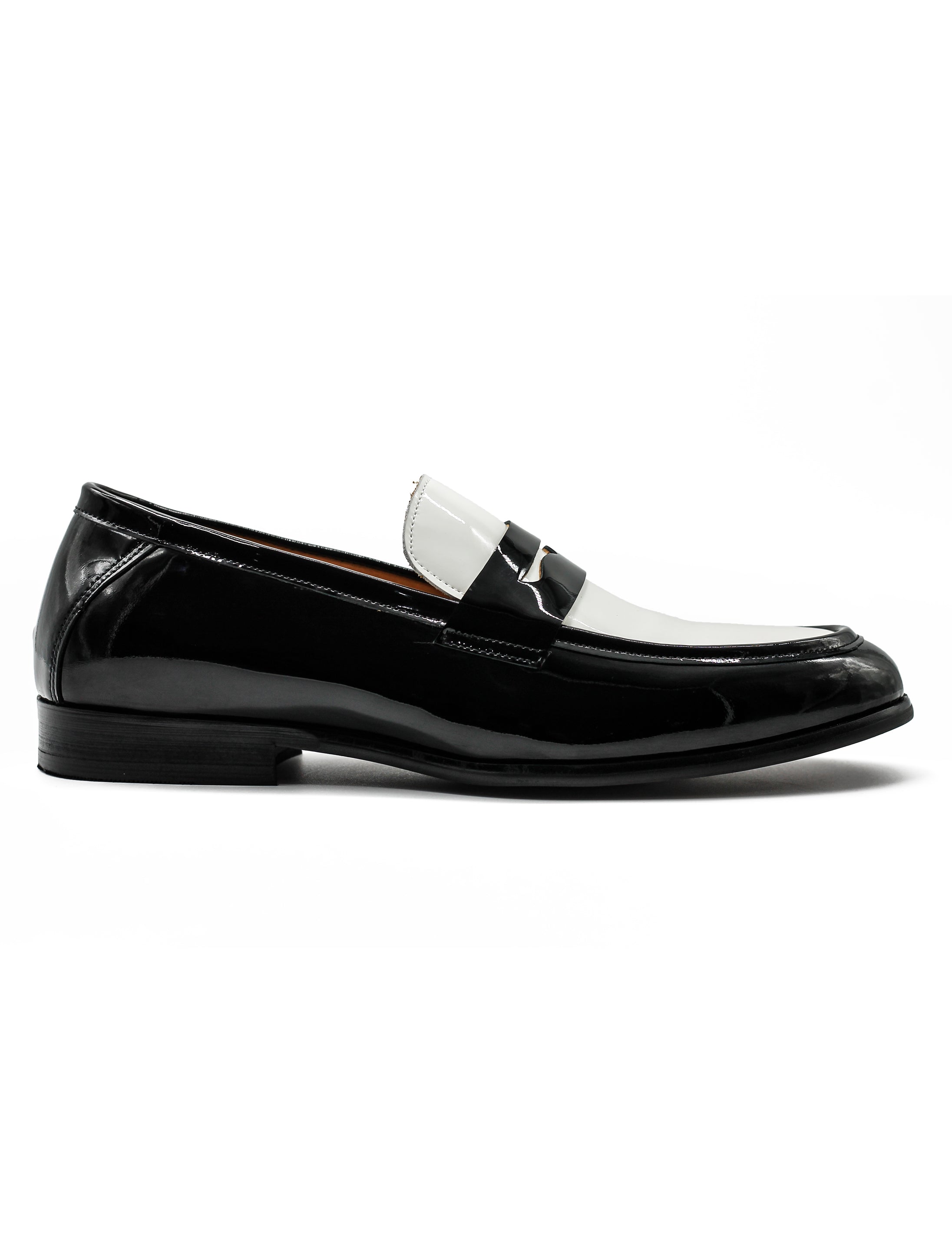 Retro Patent Leather Black & White Penny Loafers