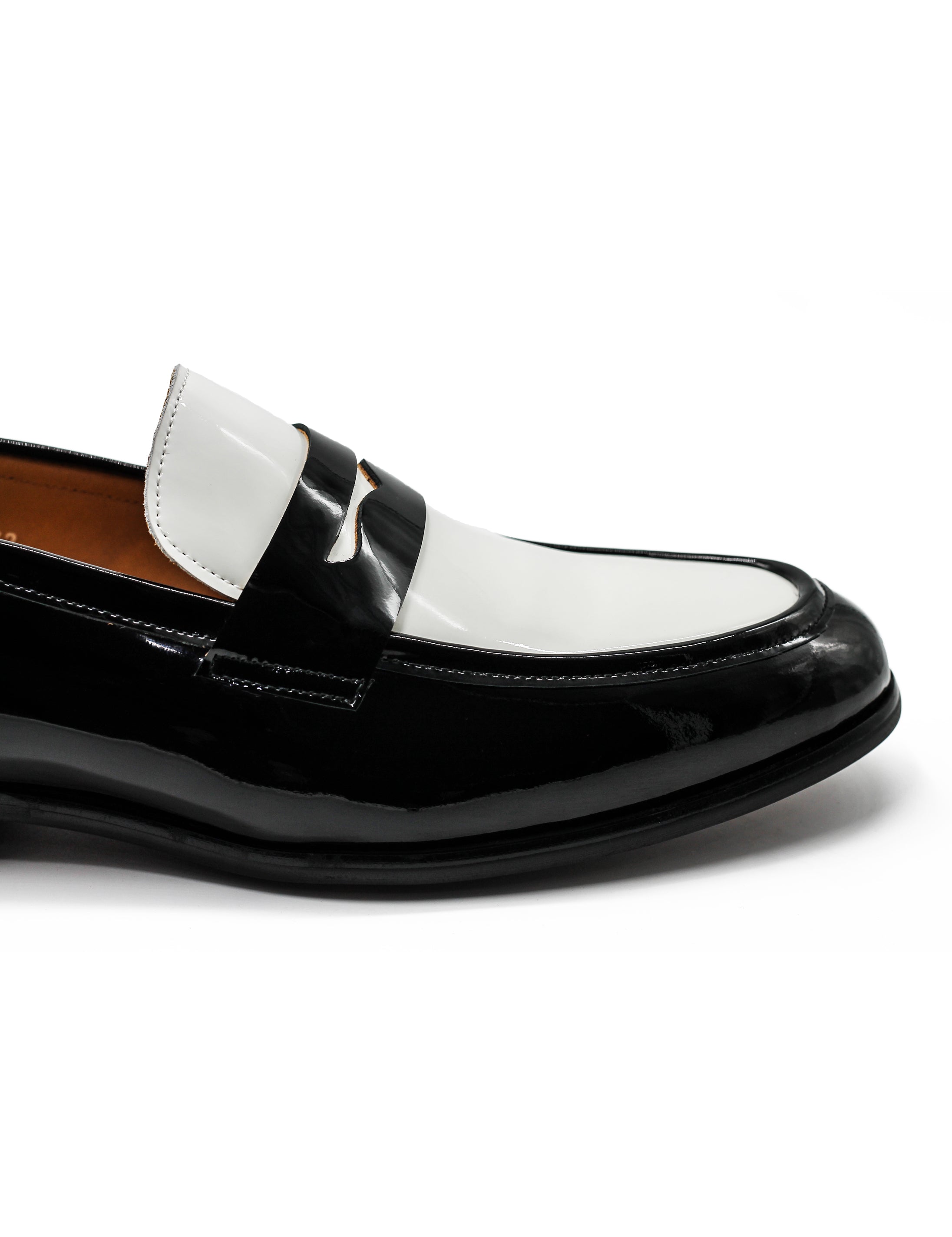 Retro Patent Leather Black & White Penny Loafers
