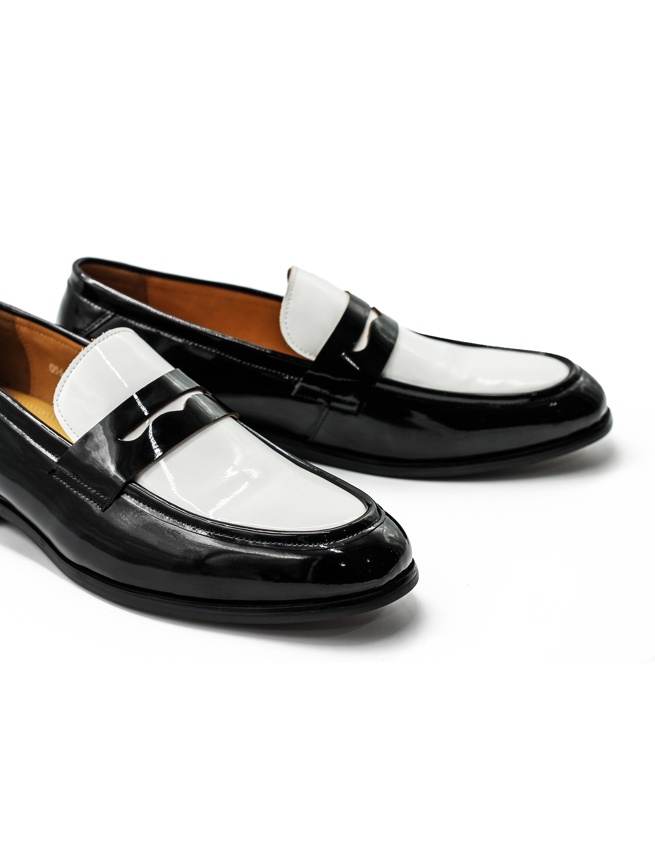 Retro Patent Leather Black & White Penny Loafers