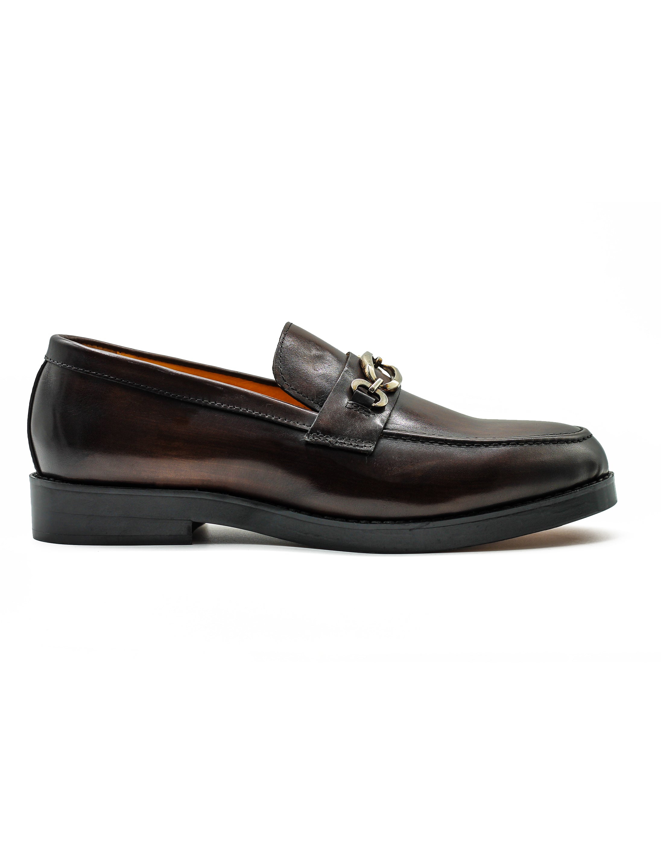 Brown Leather Slip-on Loafers with Snaffle Buckle