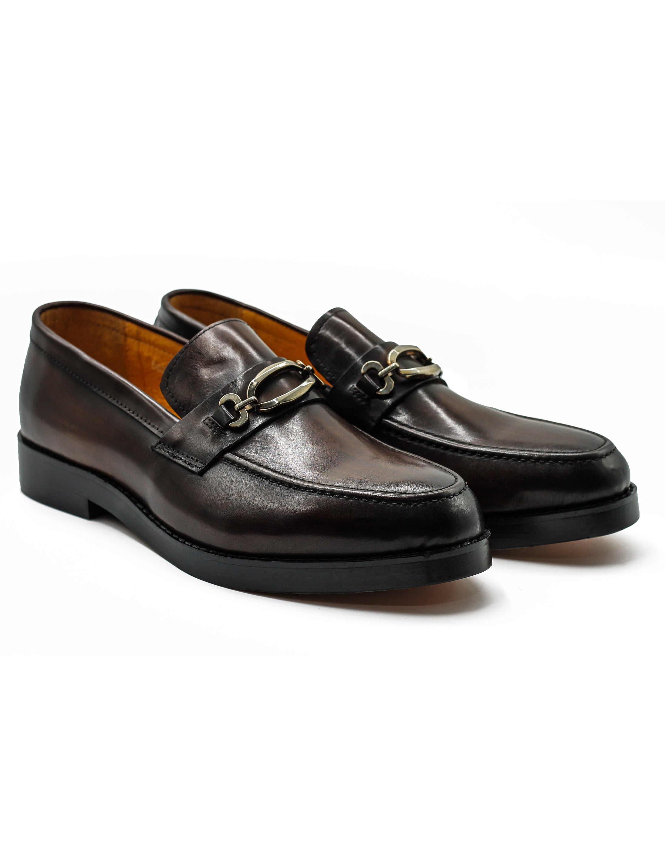 Brown Leather Slip-on Loafers with Snaffle Buckle