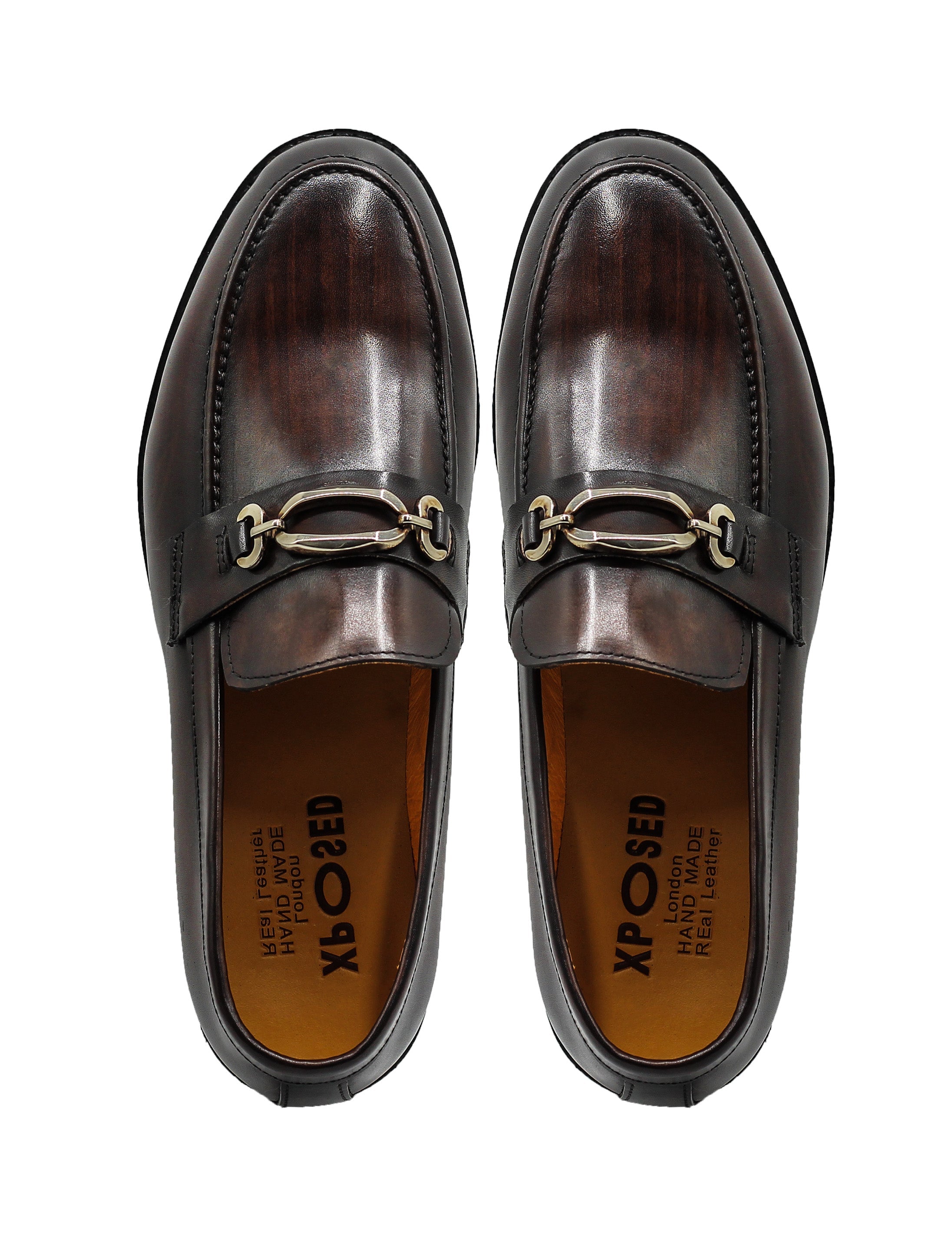 Brown Leather Slip-on Loafers with Snaffle Buckle