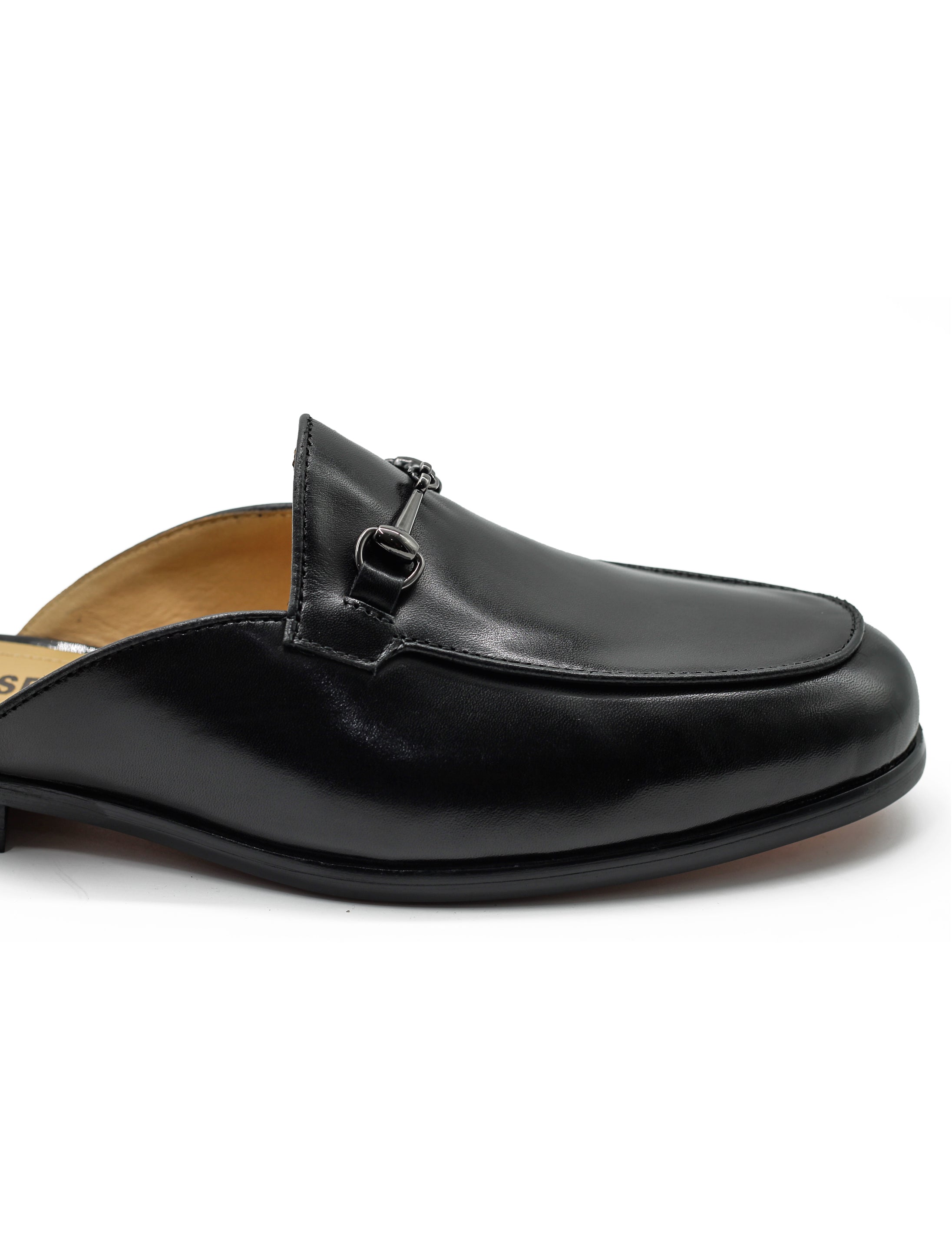 Black Leather Snaffle Bit Half Shoes | Mules
