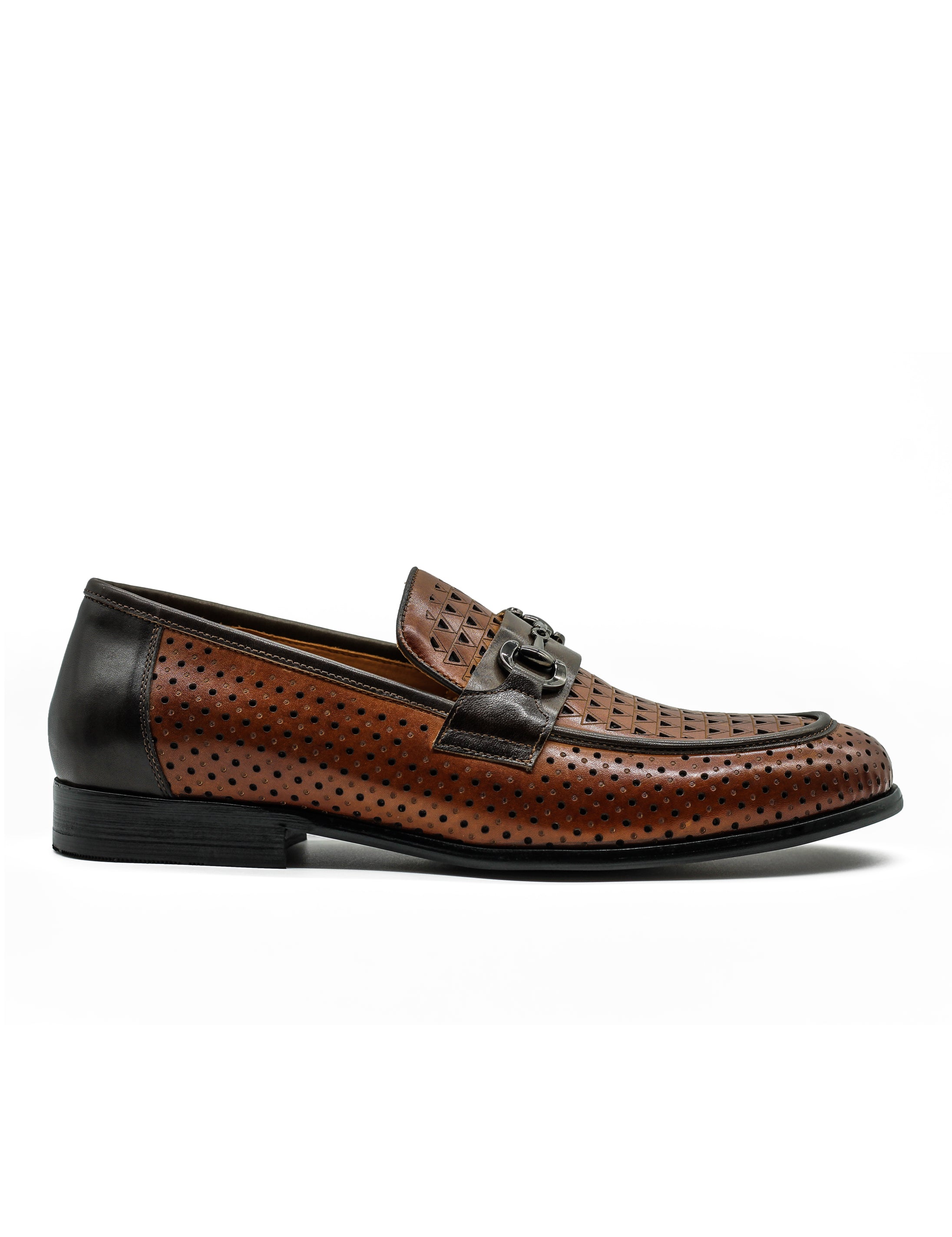 Brown Perforated Real Leather Shoes Snaffle Buckle