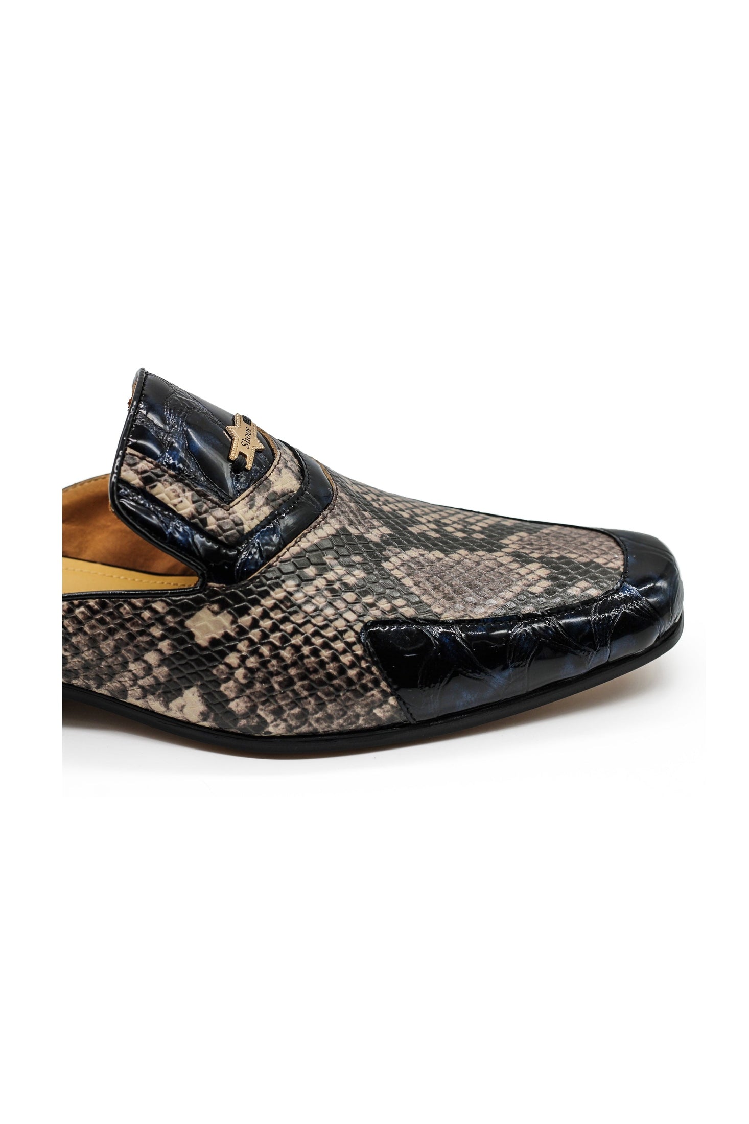 Real Leather Shiny Print Half Loafers – 2 Tone