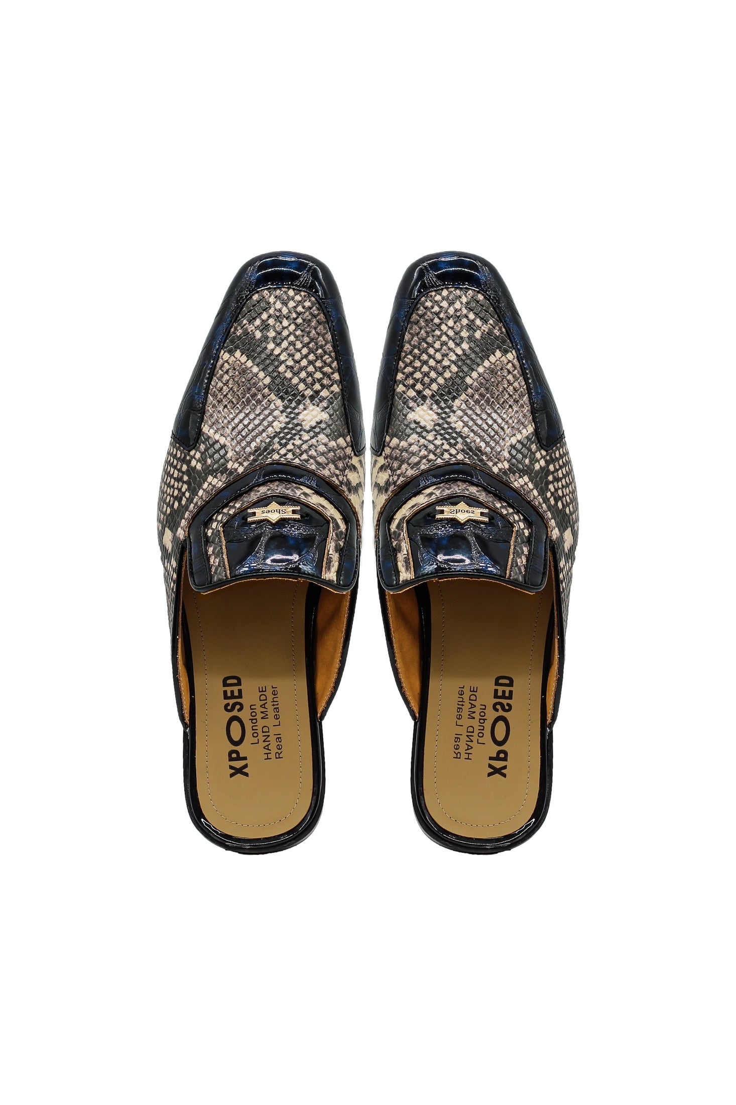 Real Leather Shiny Print Half Loafers – 2 Tone