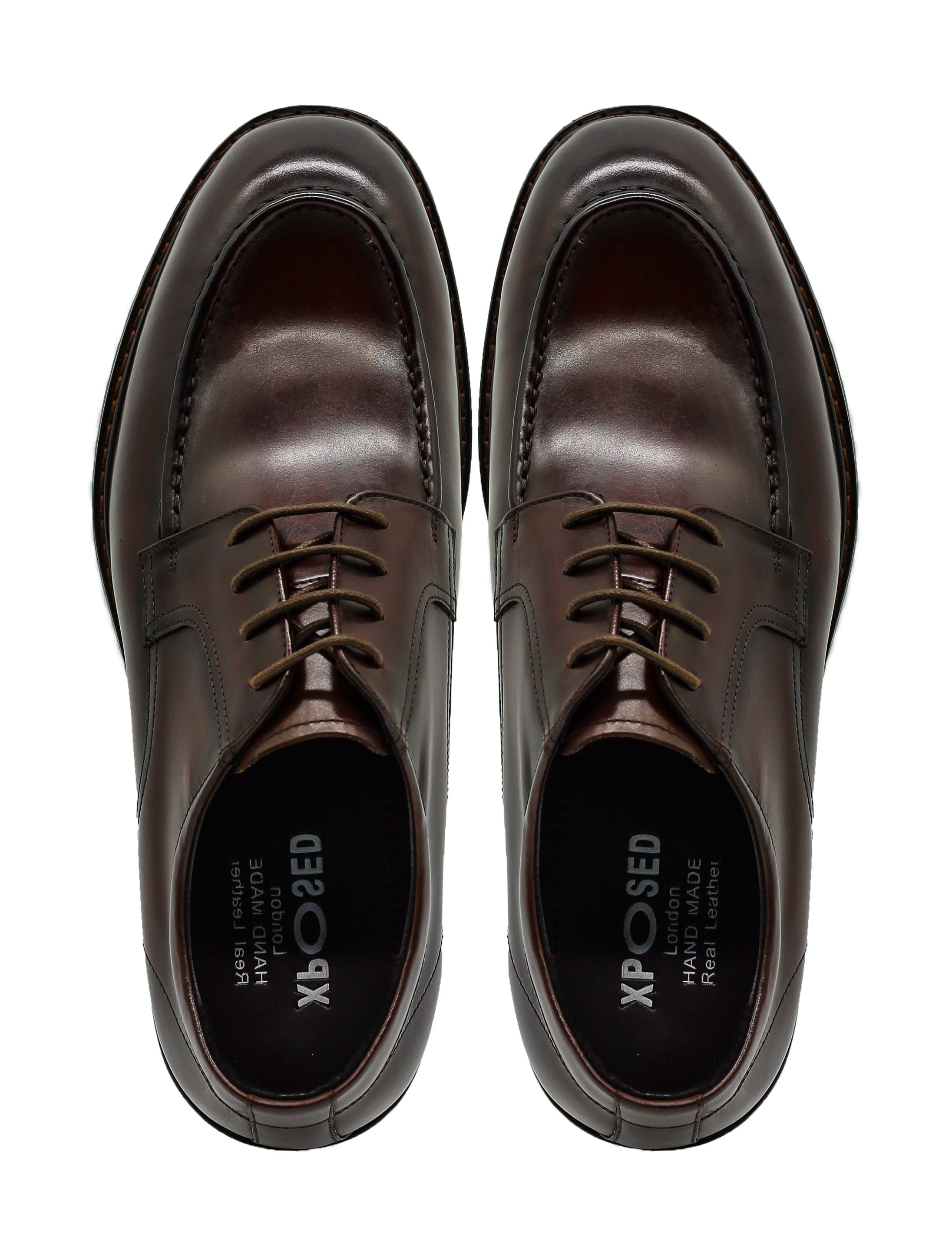 Mens Brown Leather Derby Shoes with Cleat Outsole