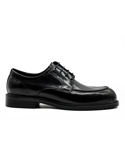 Mens Black Leather Derby Shoes with Cleat Outsole