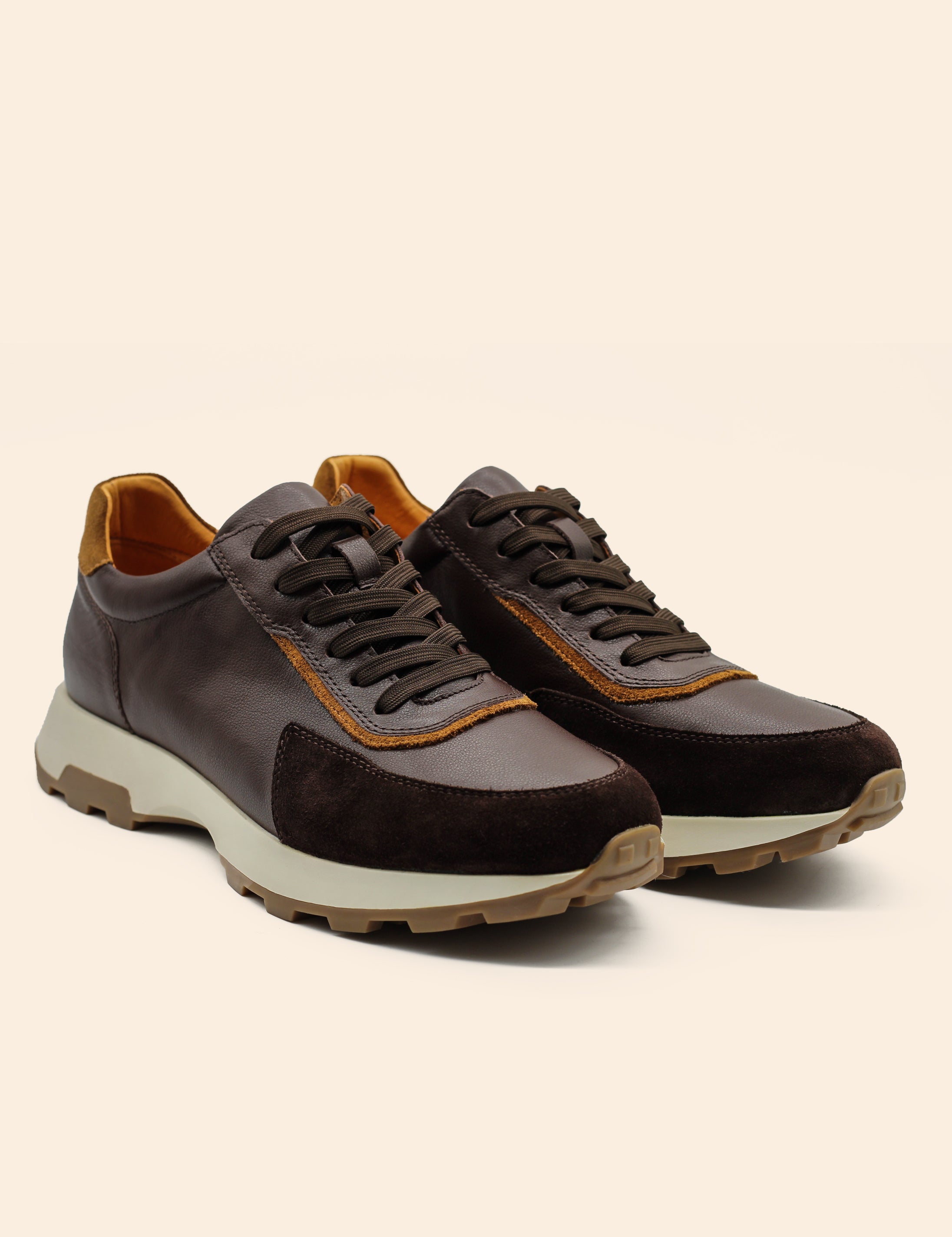 Men’s Brown Real Leather & Suede Trainers